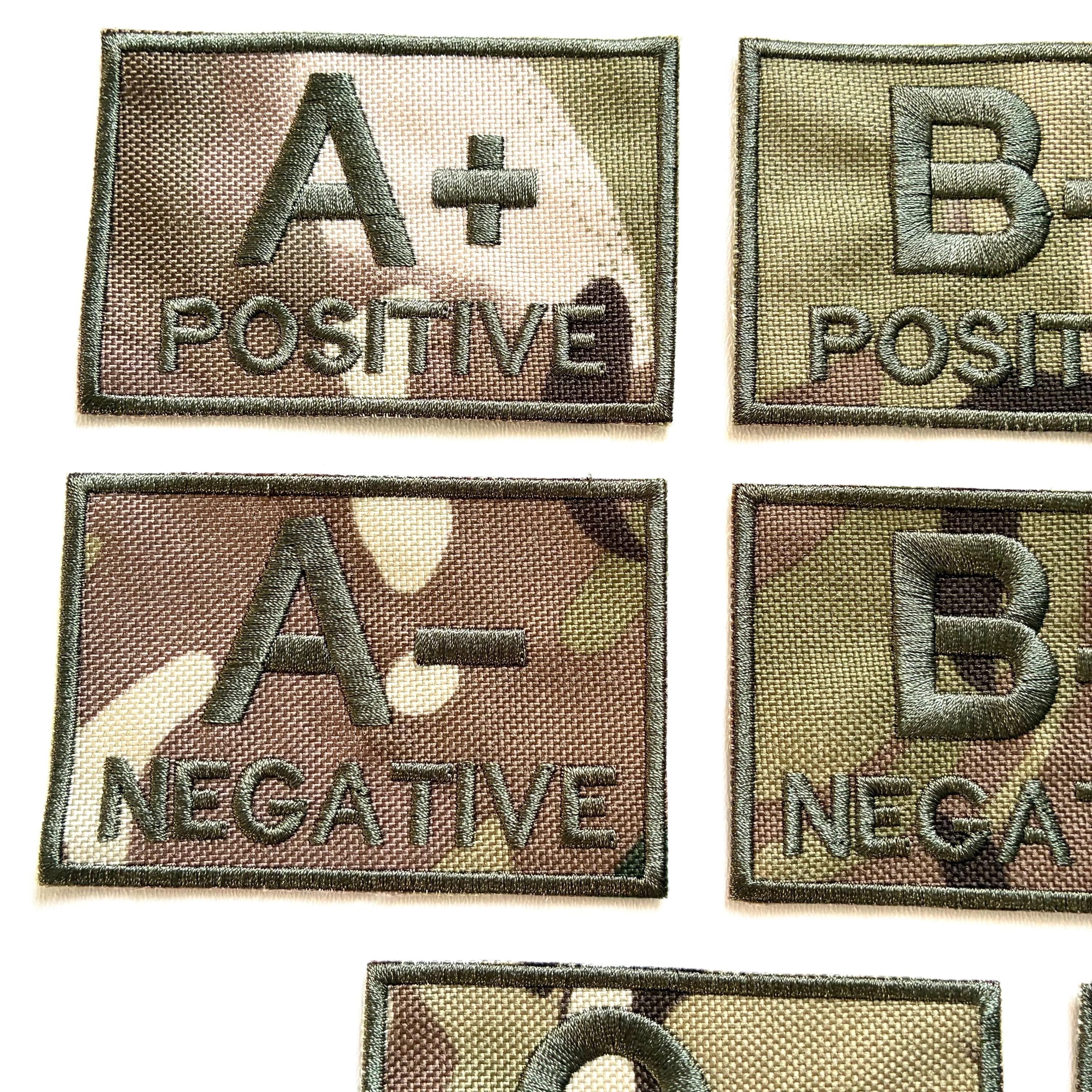 Embroidered Blood Group Camo Patches 90x50mm Sew/Iron/VELCRO® Military Medical Badges