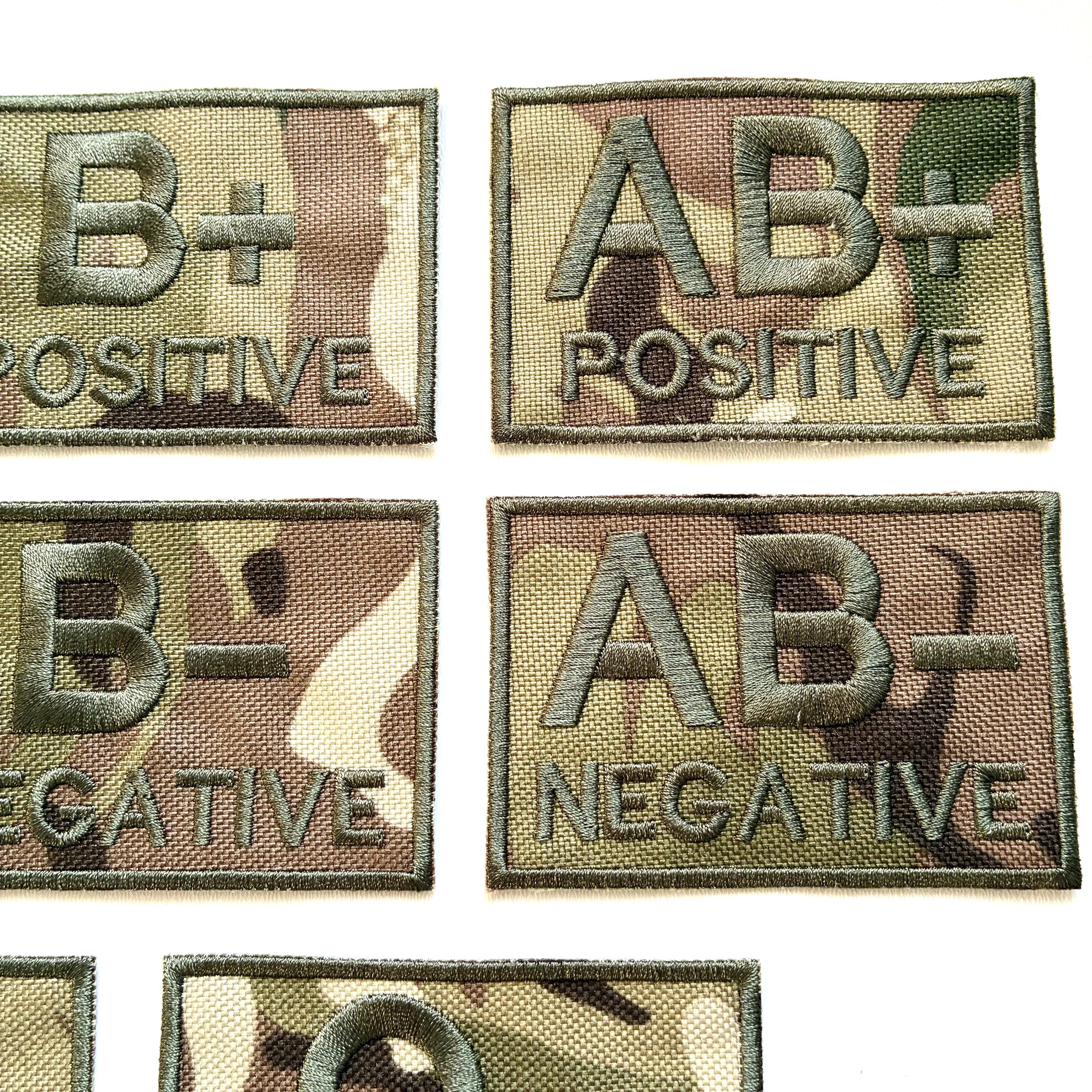 Embroidered Blood Group Camo Patches 90x50mm Sew/Iron/VELCRO® Military Medical Badges