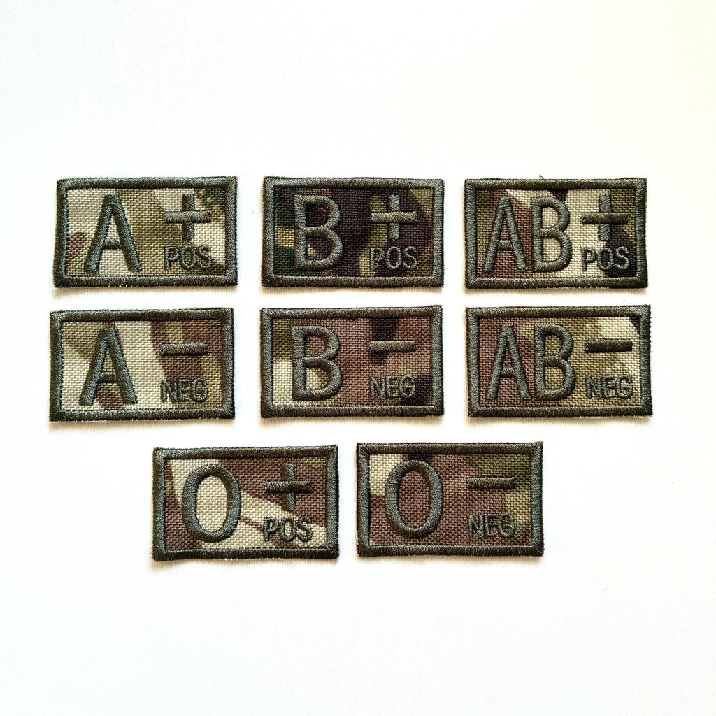 Embroidered Blood Group Camo Patches 50x30mm Sew/Iron/VELCRO® Military Medical Badges