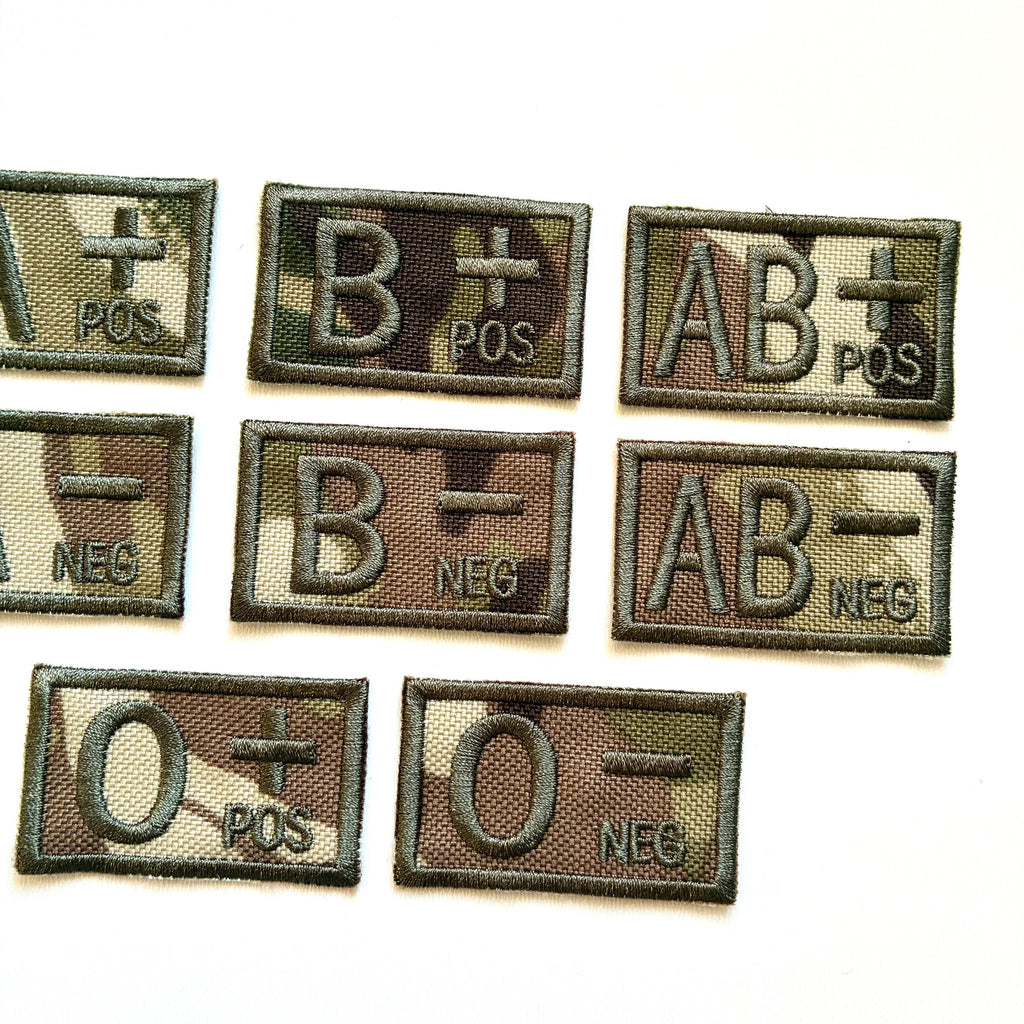Embroidered Blood Group Camo Patches 50x30mm Sew/Iron/VELCRO® Military Medical Badges