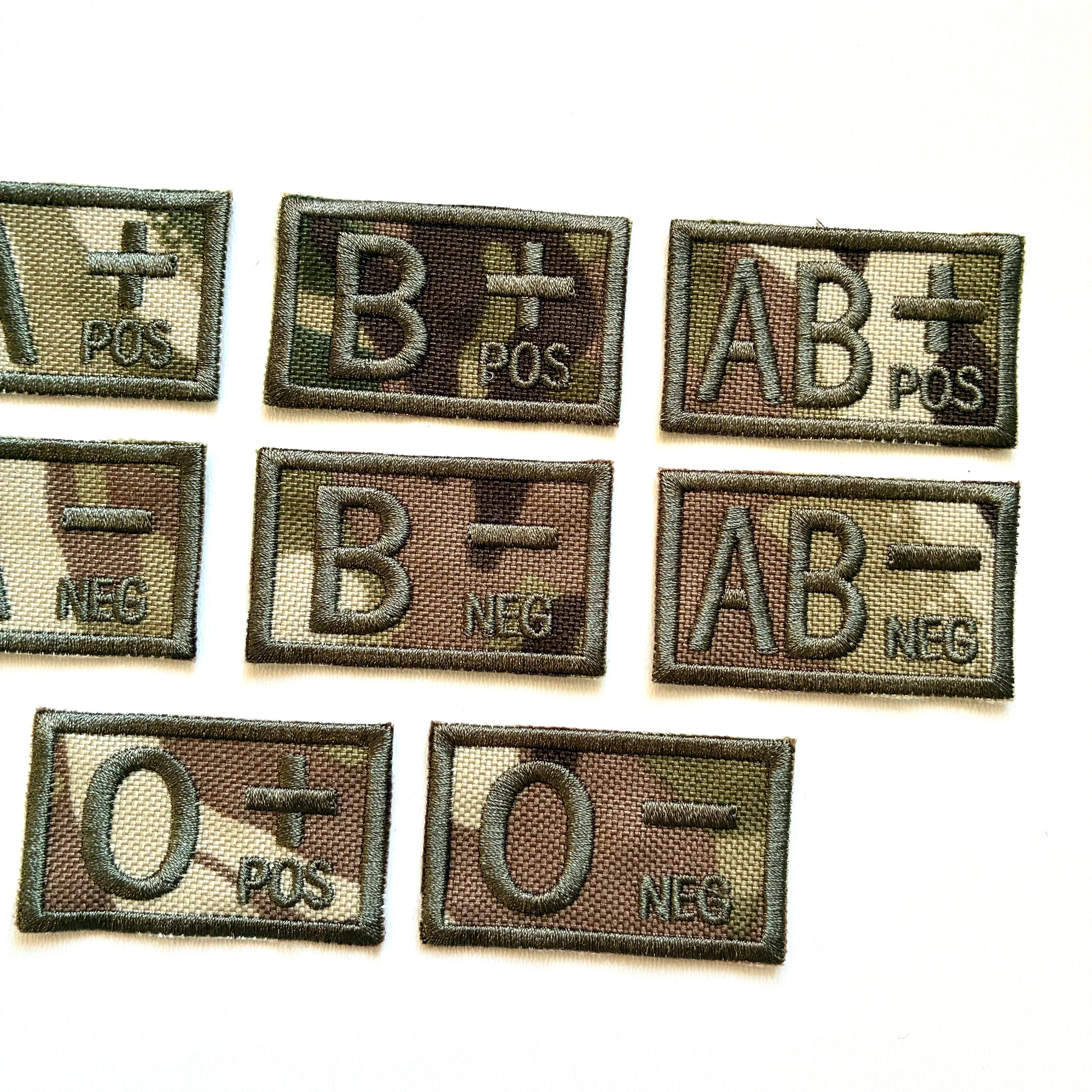 Embroidered Blood Group Camo Patches 50x30mm Sew/Iron/VELCRO® Military Medical Badges
