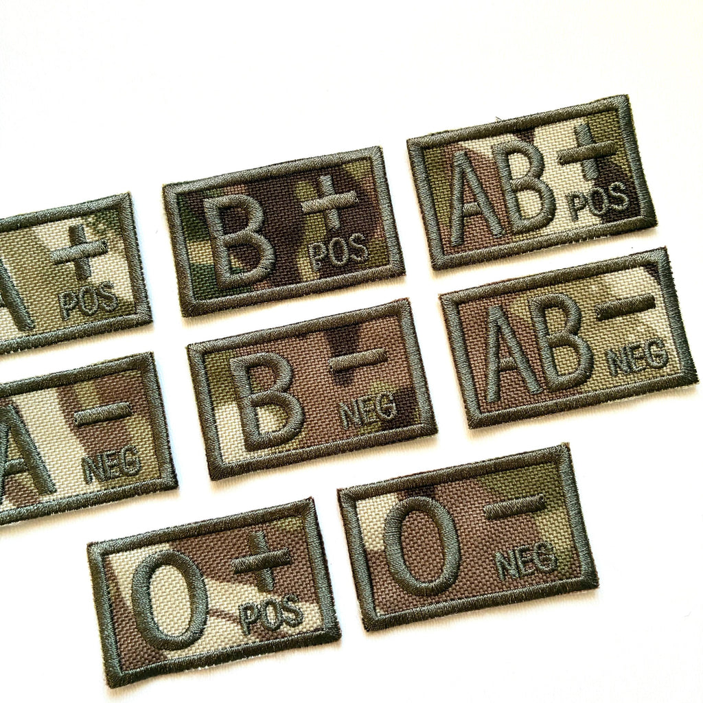 Embroidered Blood Group Camo Patches 50x30mm Sew/Iron/VELCRO® Military Medical Badges