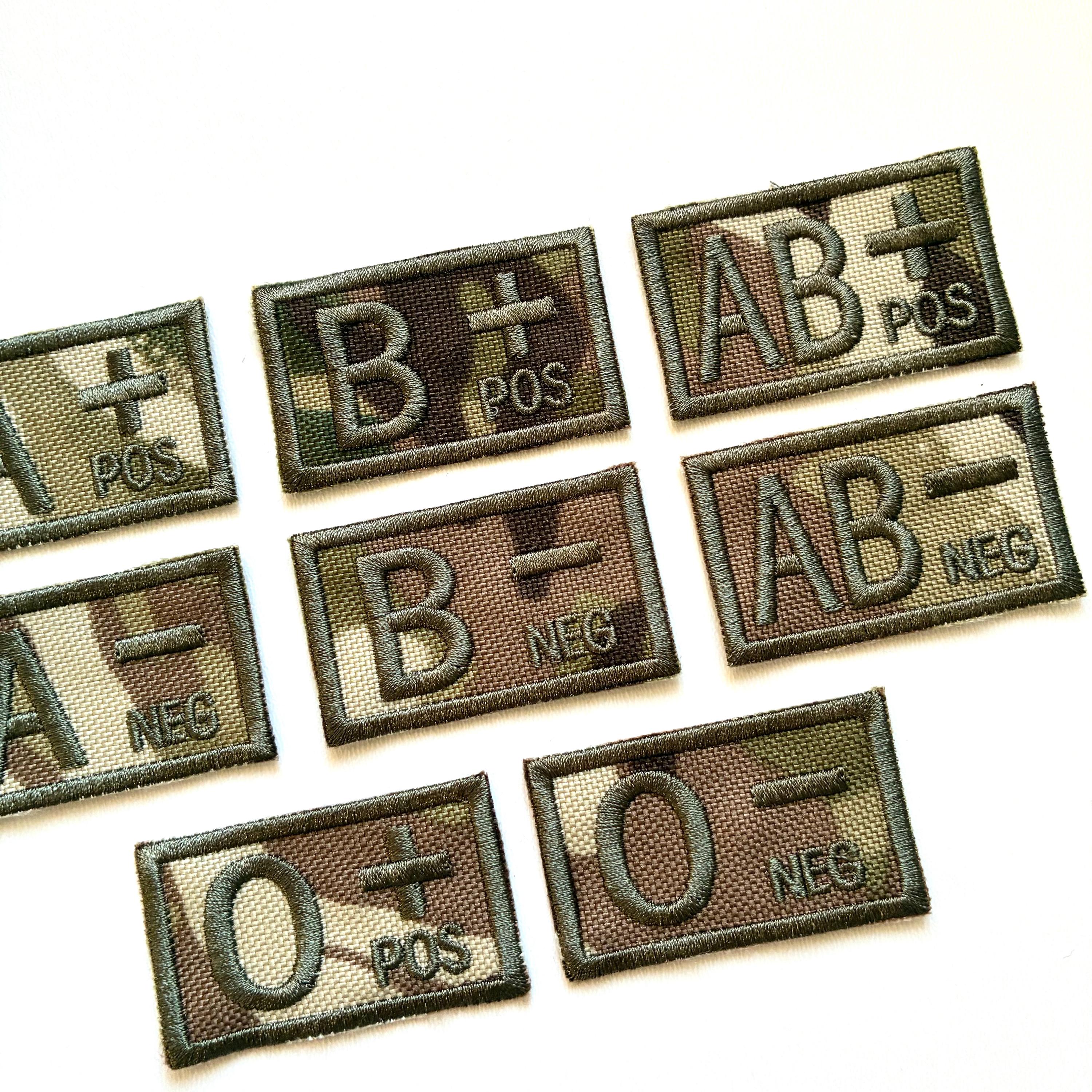 Embroidered Blood Group Camo Patches 50x30mm Sew/Iron/VELCRO® Military Medical Badges