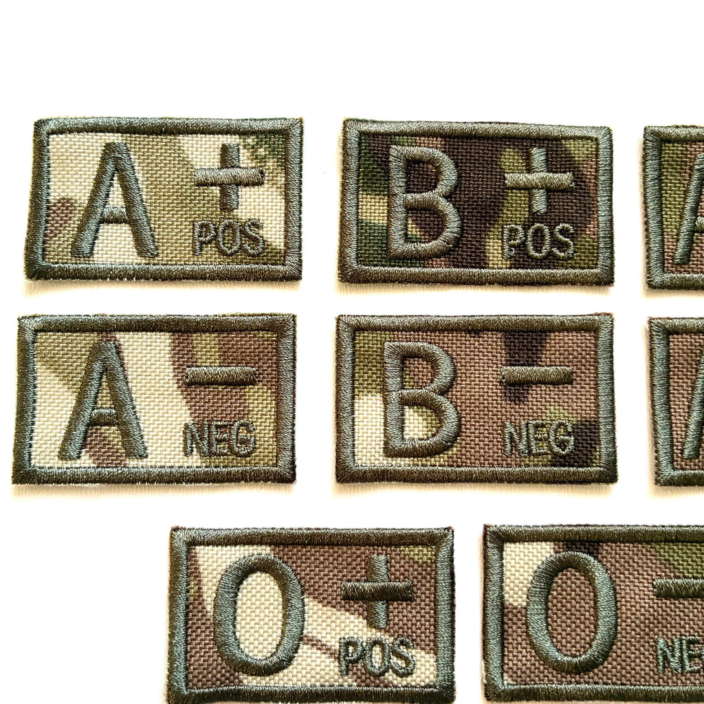 Embroidered Blood Group Camo Patches 50x30mm Sew/Iron/VELCRO® Military Medical Badges
