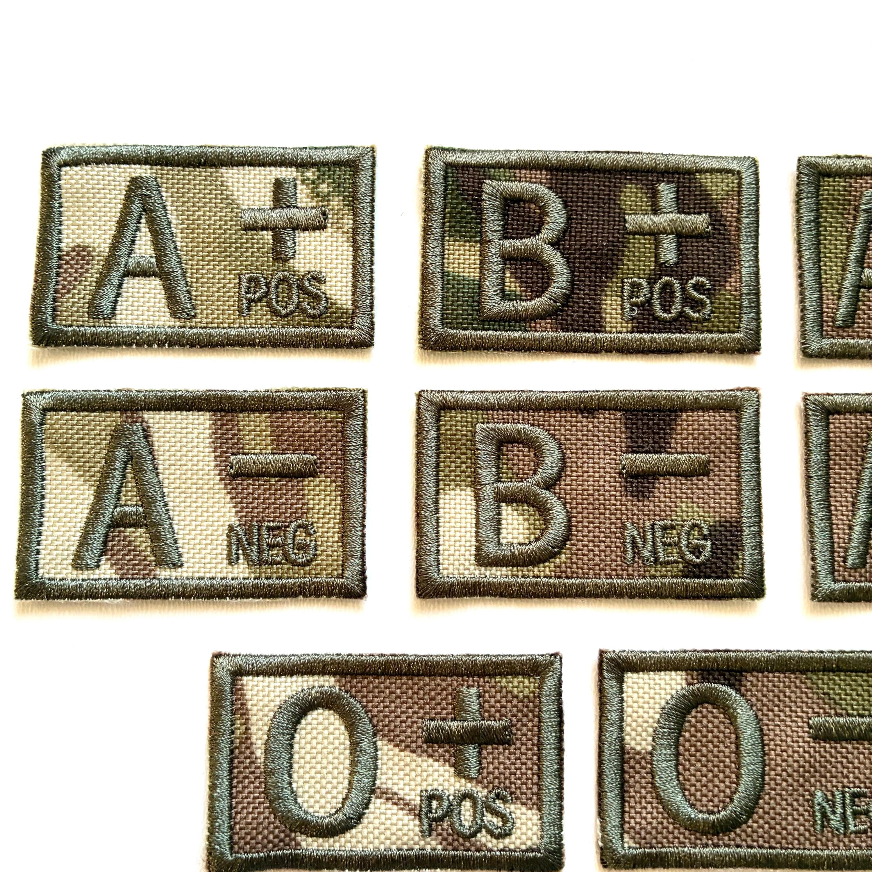 Embroidered Blood Group Camo Patches 50x30mm Sew/Iron/VELCRO® Military Medical Badges