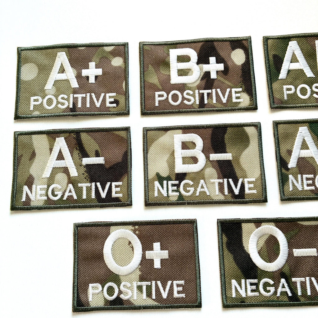Embroidered Blood Group Camo Patches 90x60mm Sew/Iron/VELCRO® Military Medical Badges
