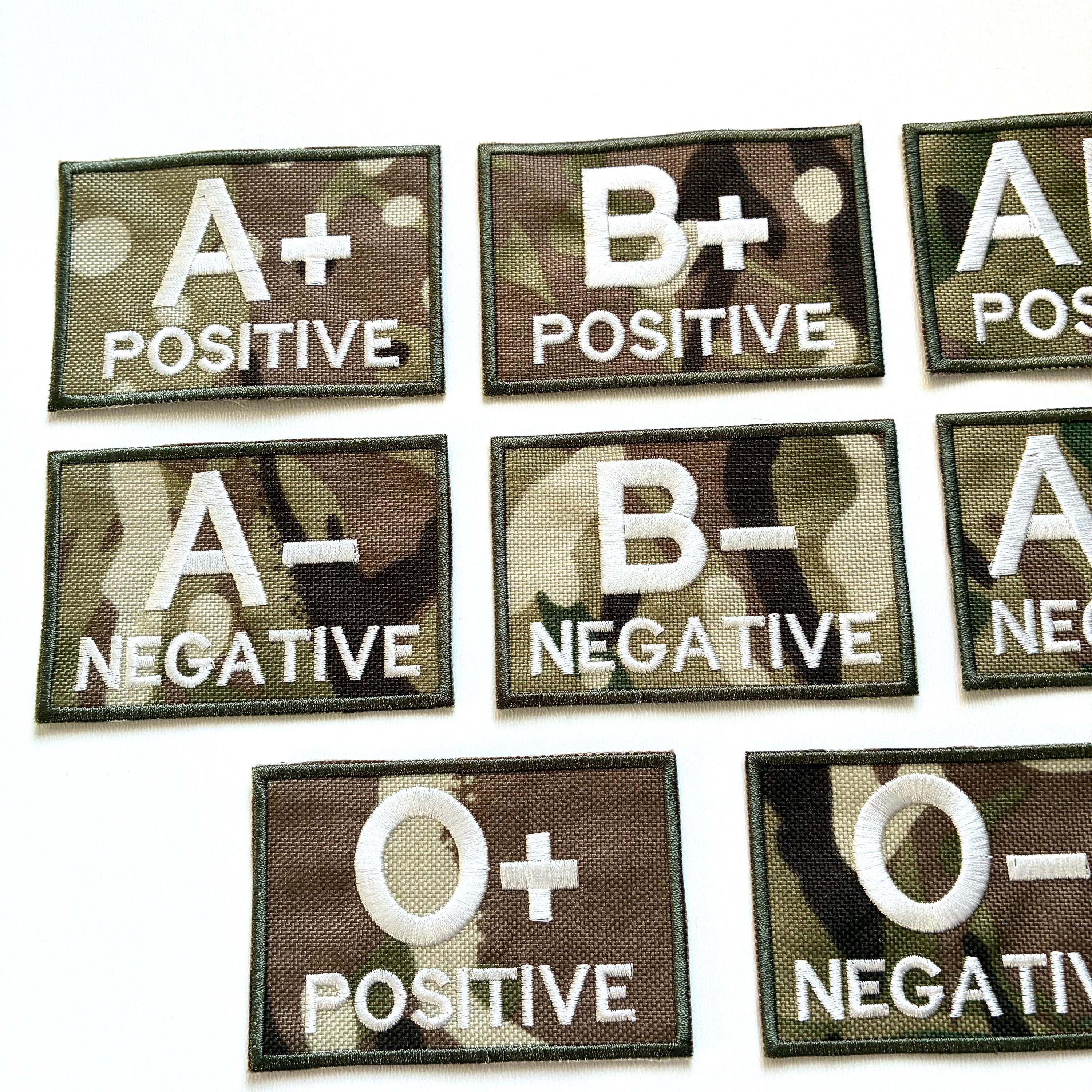 Embroidered Blood Group Camo Patches 90x60mm Sew/Iron/VELCRO® Military Medical Badges