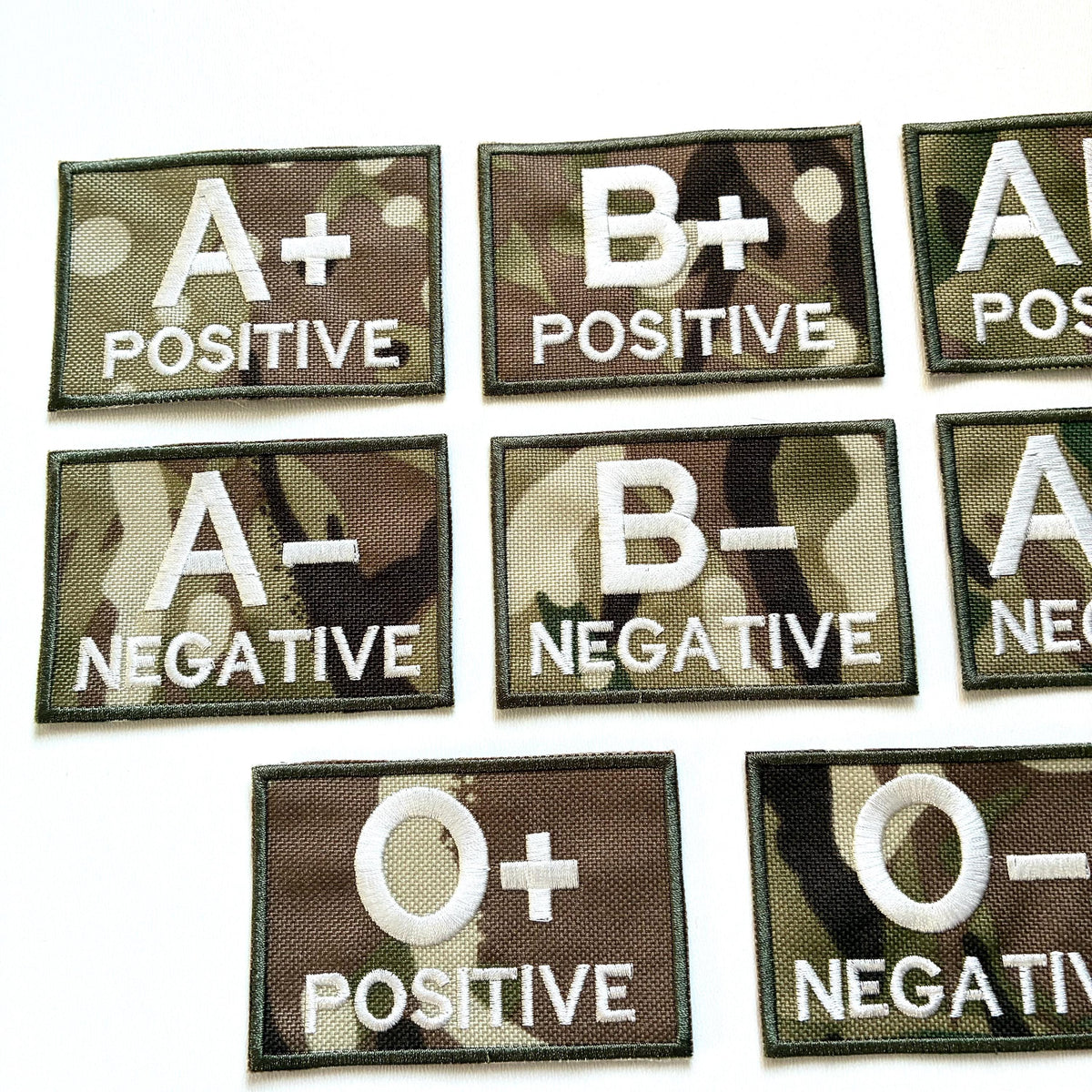 Embroidered Blood Group Camo Patches 90x60mm Sew/Iron/VELCRO® Military Medical Badges