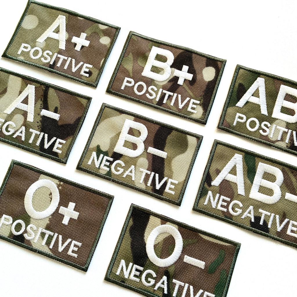 Embroidered Blood Group Camo Patches 90x60mm Sew/Iron/VELCRO® Military Medical Badges