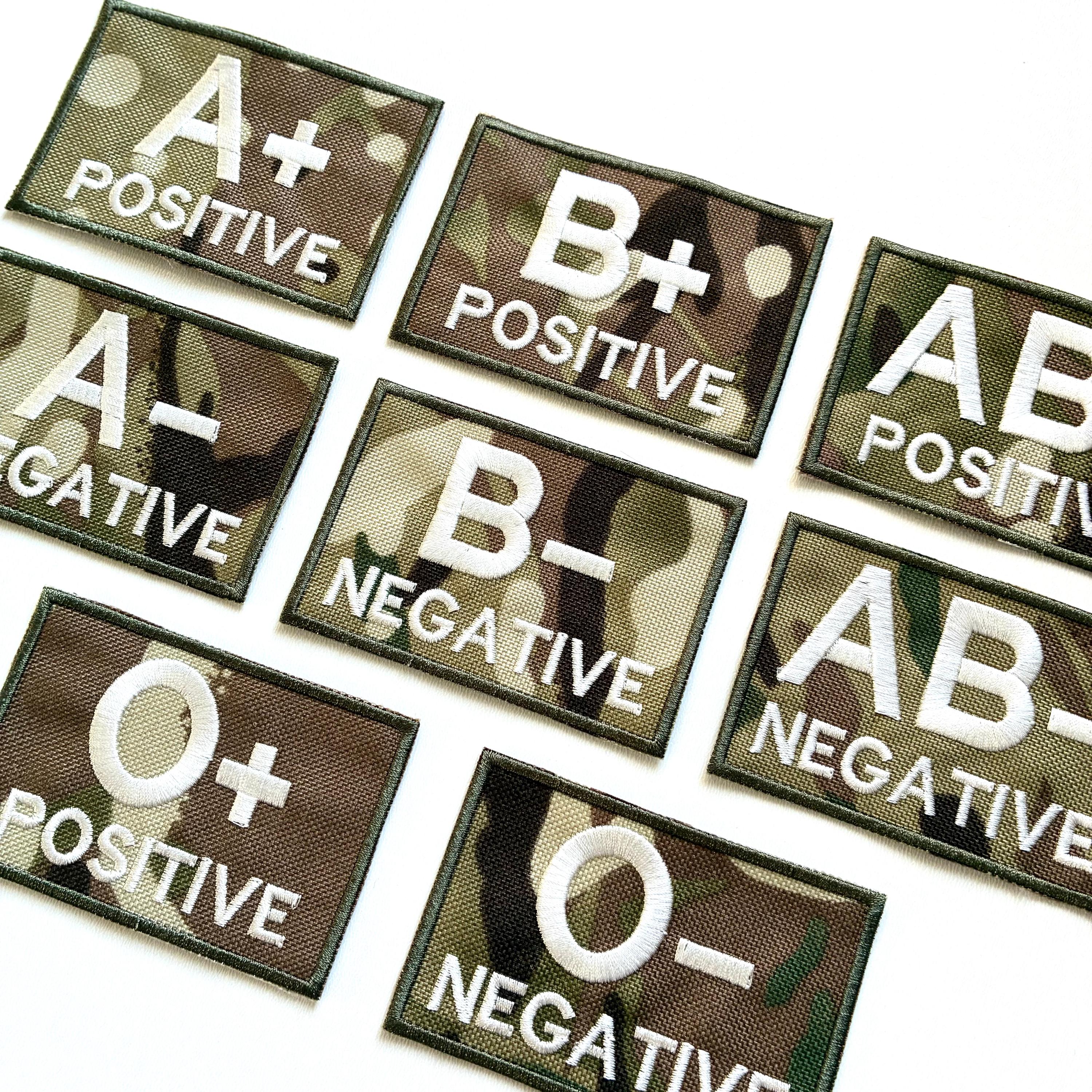 Embroidered Blood Group Camo Patches 90x60mm Sew/Iron/VELCRO® Military Medical Badges