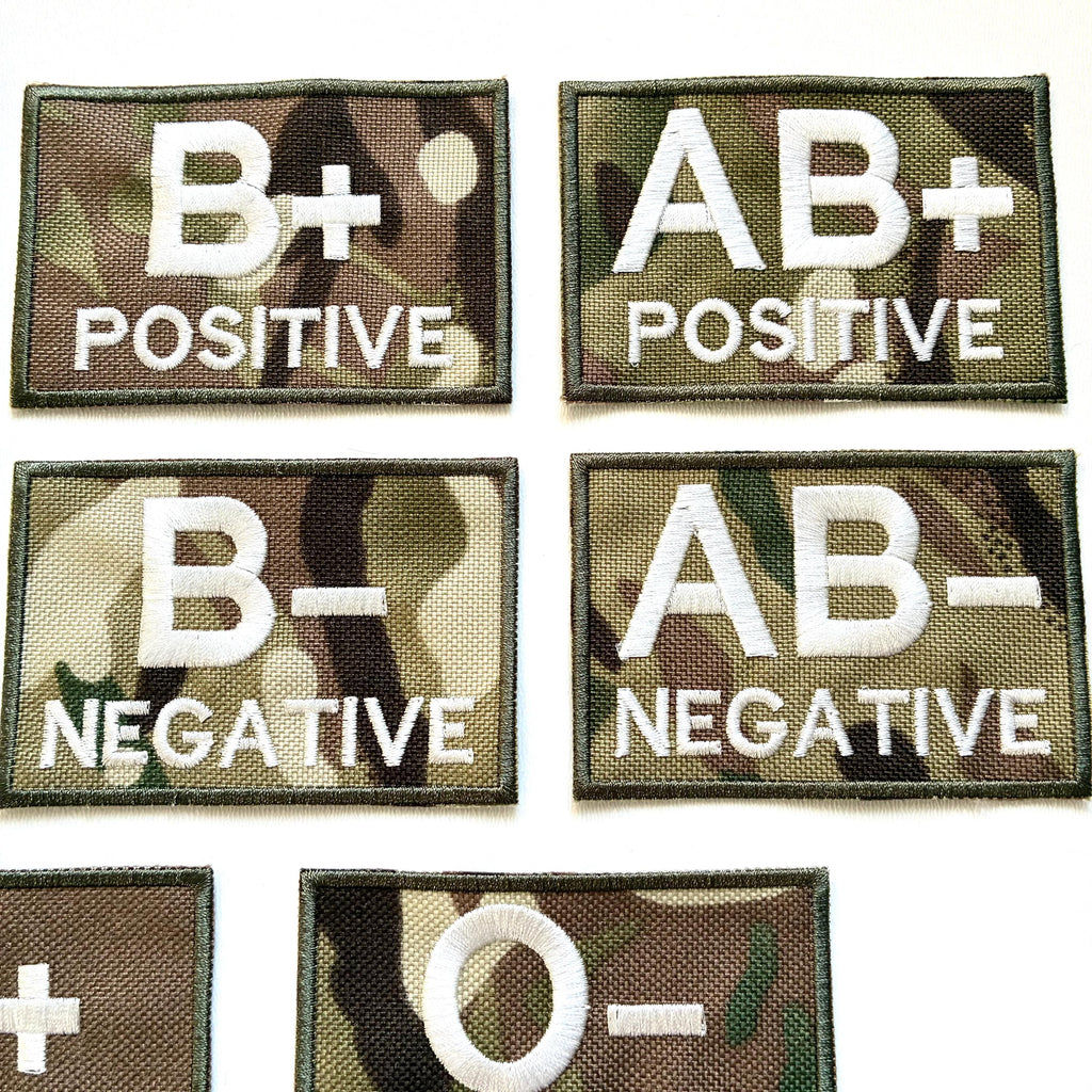 Embroidered Blood Group Camo Patches 90x60mm Sew/Iron/VELCRO® Military Medical Badges