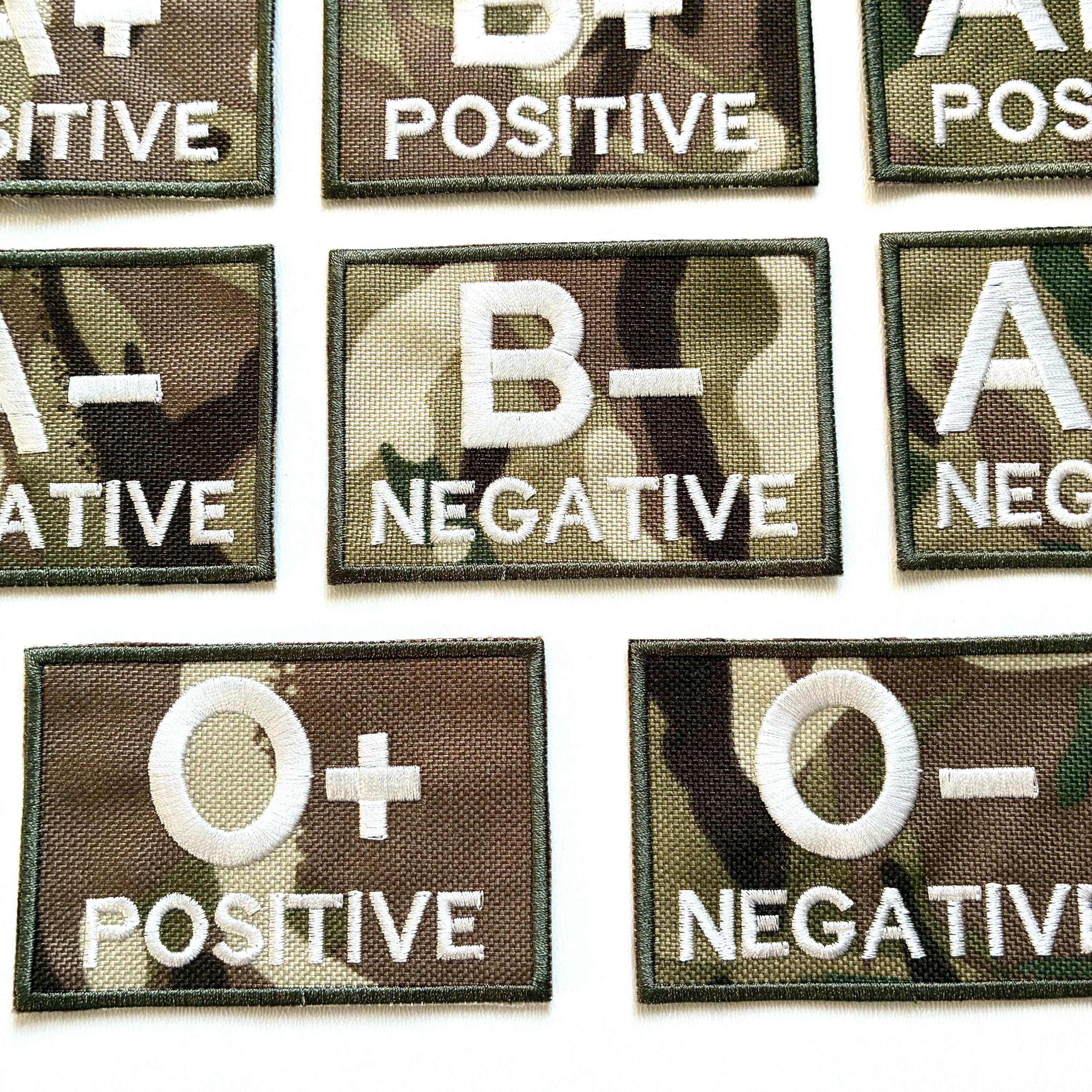 Embroidered Blood Group Camo Patches 90x60mm Sew/Iron/VELCRO® Military Medical Badges