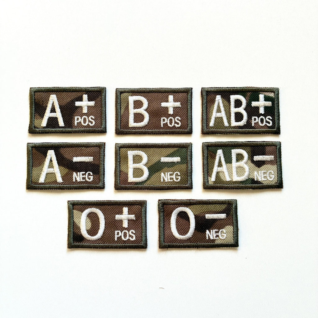 Embroidered Blood Group Camo Patches 50x30mm Sew/Iron/VELCRO® Military Medical Badges