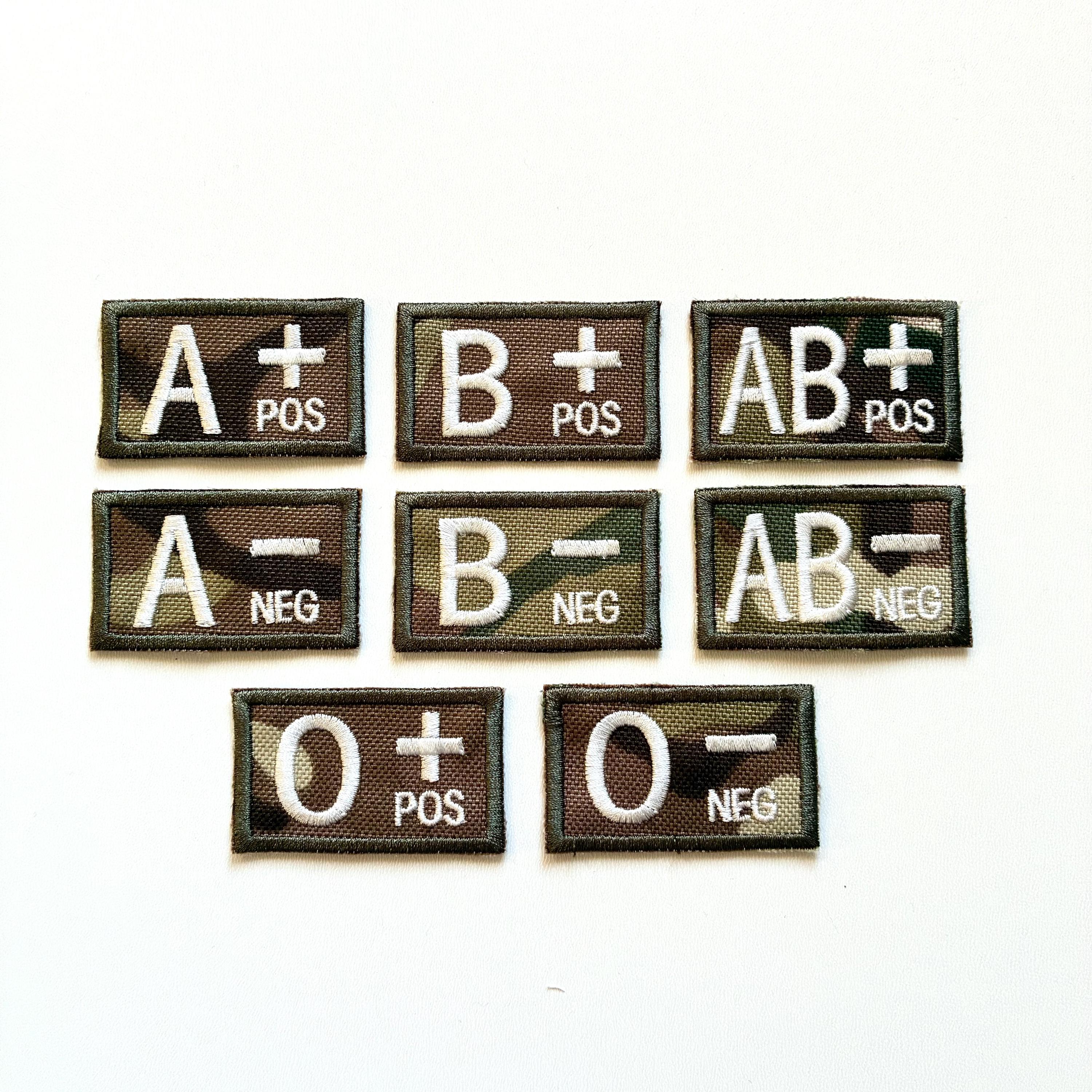 Embroidered Blood Group Camo Patches 50x30mm Sew/Iron/VELCRO® Military Medical Badges
