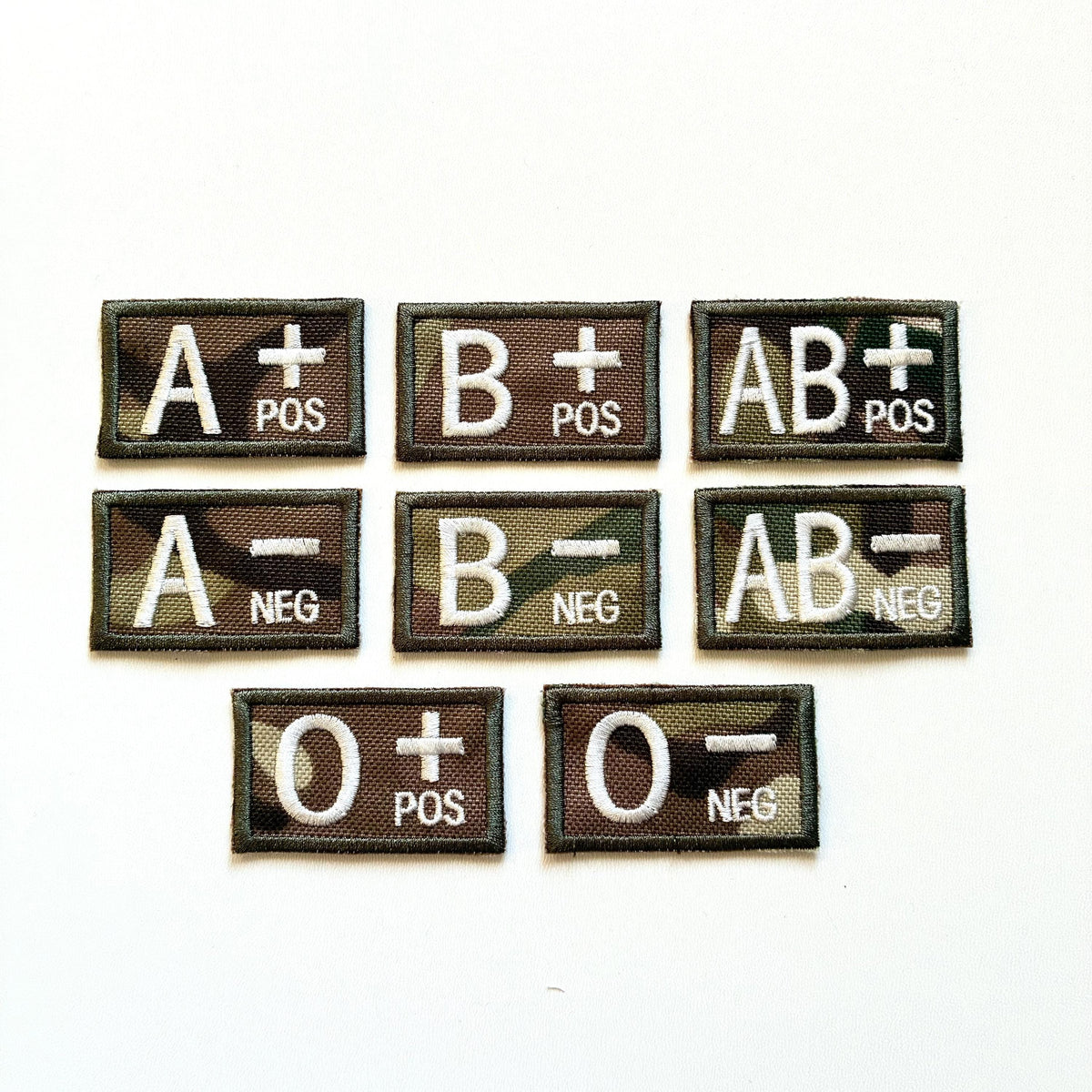 Embroidered Blood Group Camo Patches 50x30mm Sew/Iron/VELCRO® Military Medical Badges