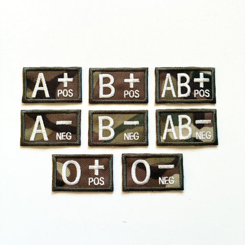 Embroidered Blood Group Camo Patches 50x30mm Sew/Iron/VELCRO® Military Medical Badges