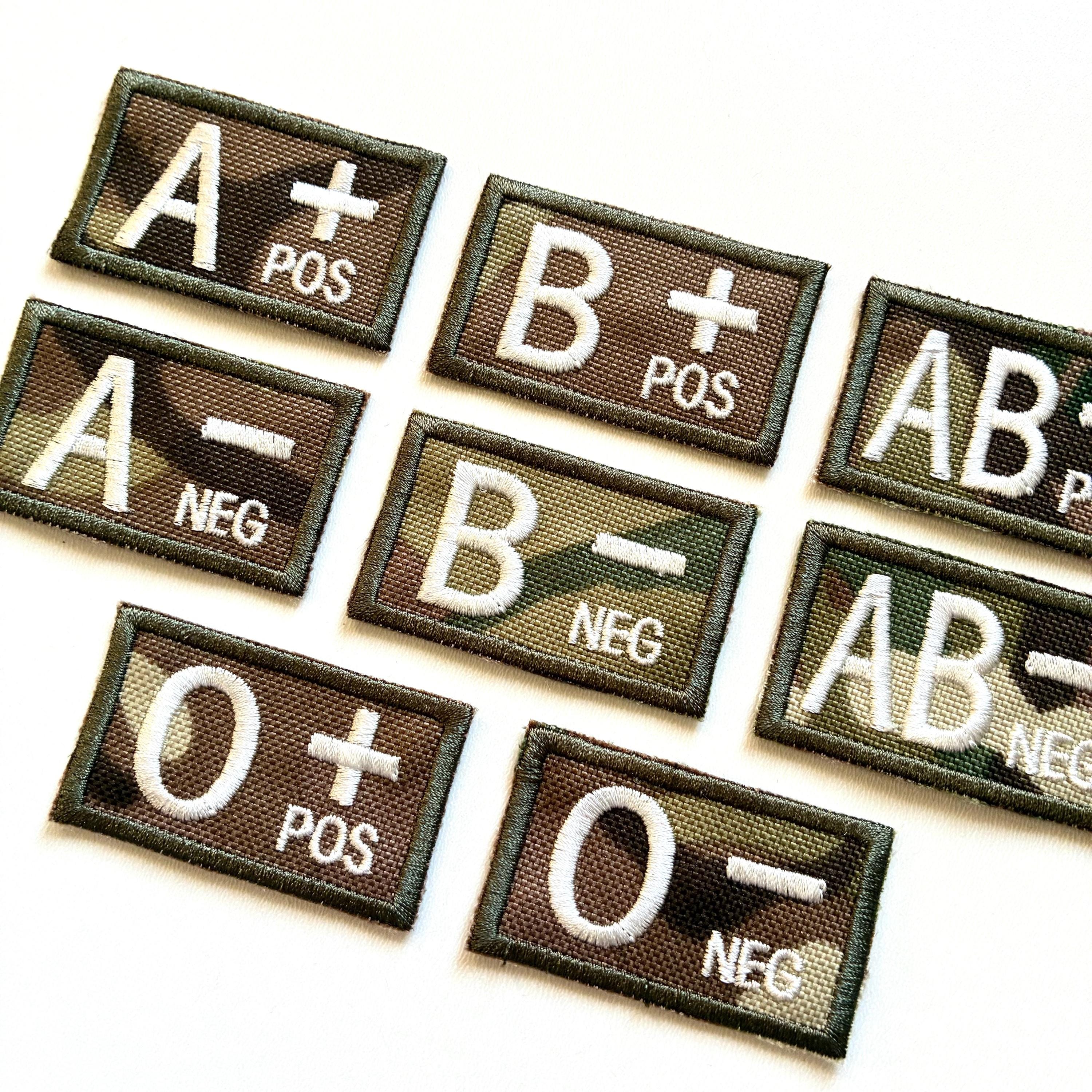 Embroidered Blood Group Camo Patches 50x30mm Sew/Iron/VELCRO® Military Medical Badges