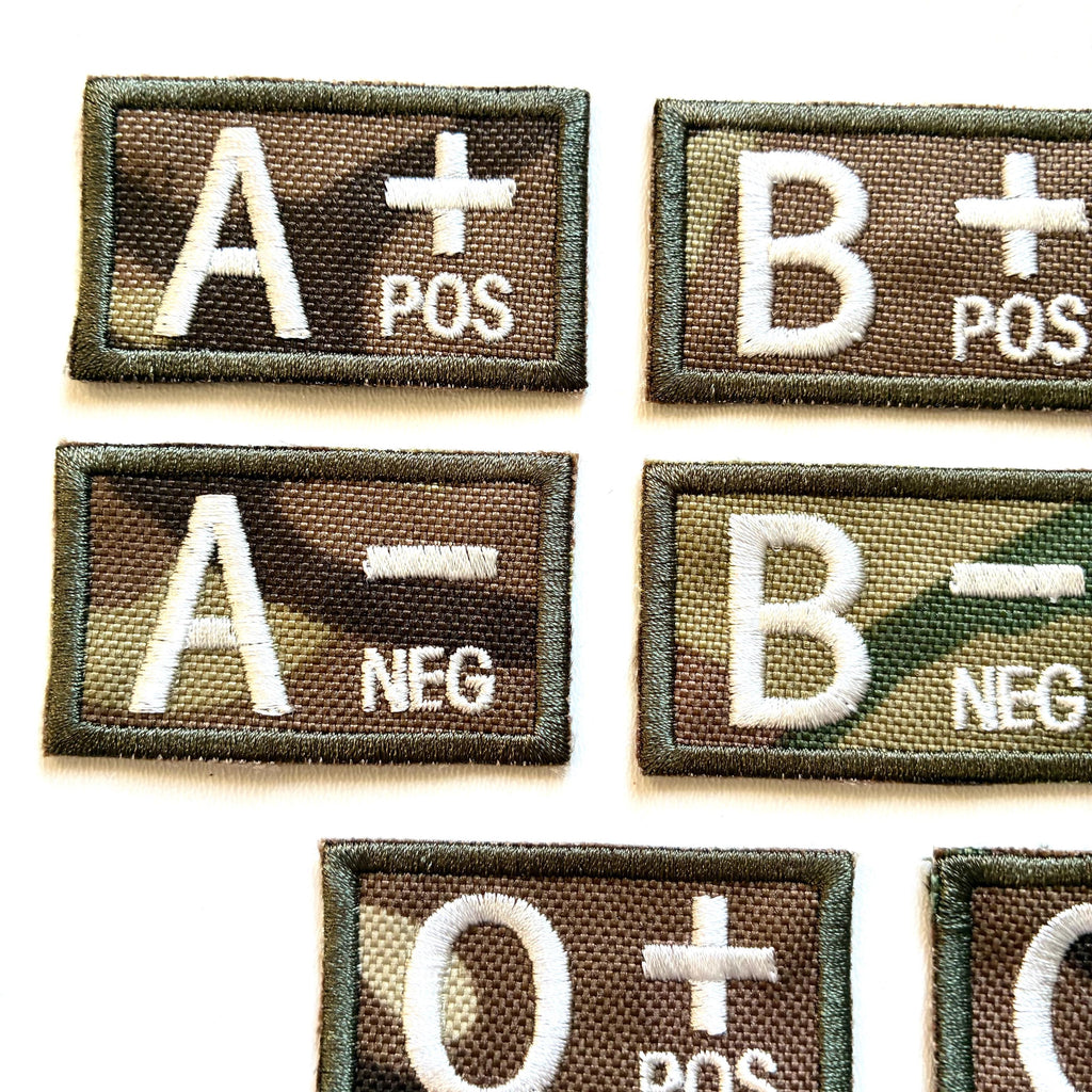 Embroidered Blood Group Camo Patches 50x30mm Sew/Iron/VELCRO® Military Medical Badges
