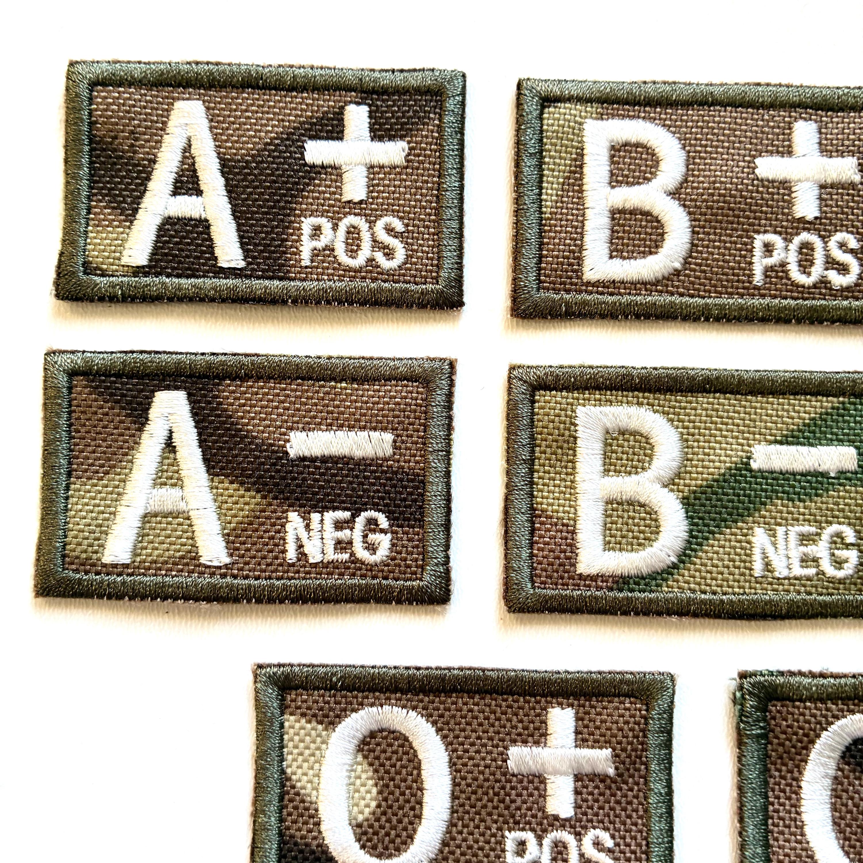 Embroidered Blood Group Camo Patches 50x30mm Sew/Iron/VELCRO® Military Medical Badges