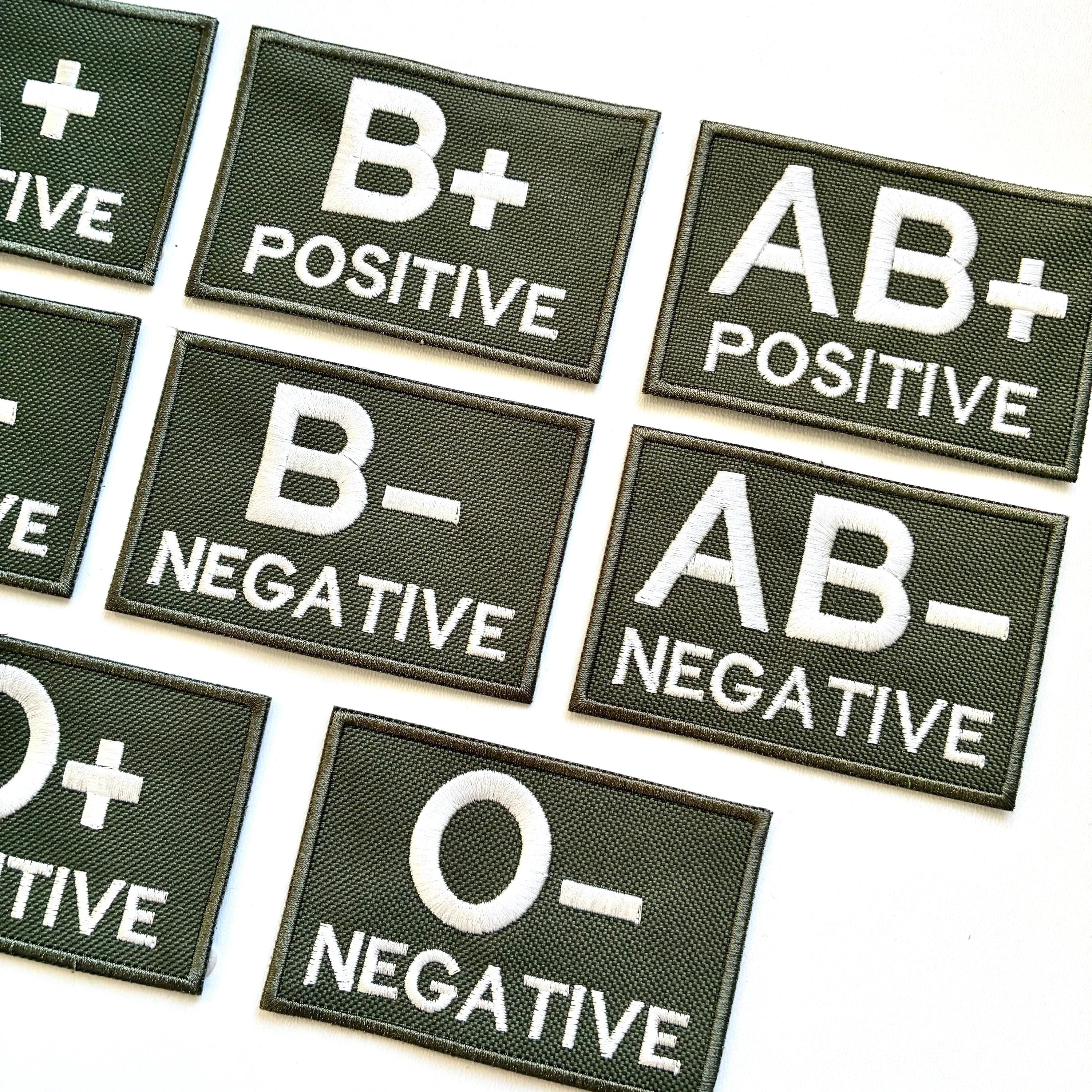 Embroidered Blood Group Olive Patches 90x60mm Sew/Iron/VELCRO® Military Medical Badges