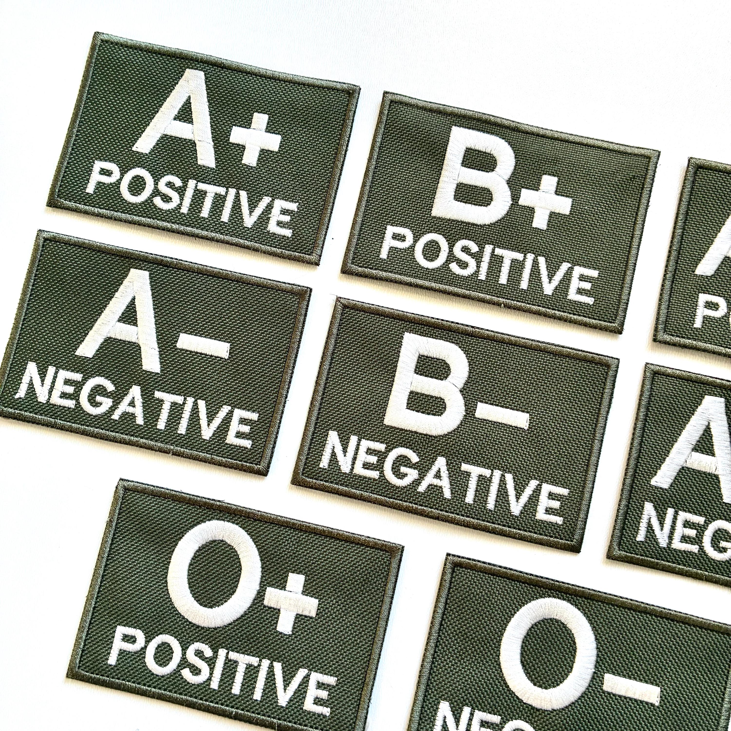 Embroidered Blood Group Olive Patches 90x60mm Sew/Iron/VELCRO® Military Medical Badges