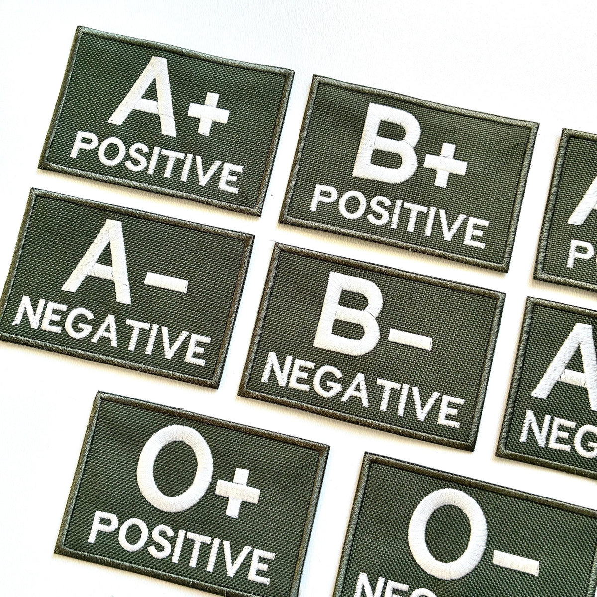 Embroidered Blood Group Olive Patches 90x60mm Sew/Iron/VELCRO® Military Medical Badges