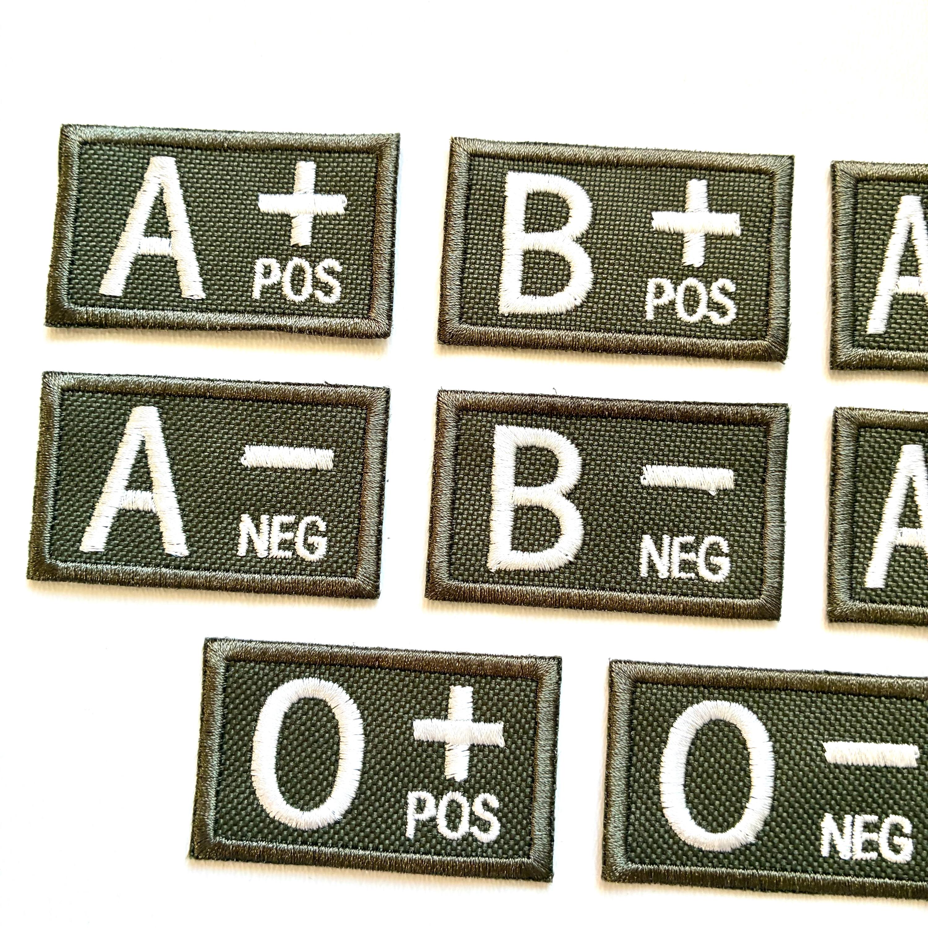 Embroidered Blood Group Olive Patches 50x30mm Sew/Iron/VELCRO® Military Medical Badges