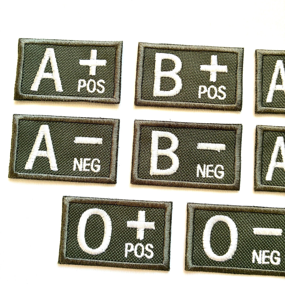 Embroidered Blood Group Olive Patches 50x30mm Sew/Iron/VELCRO® Military Medical Badges