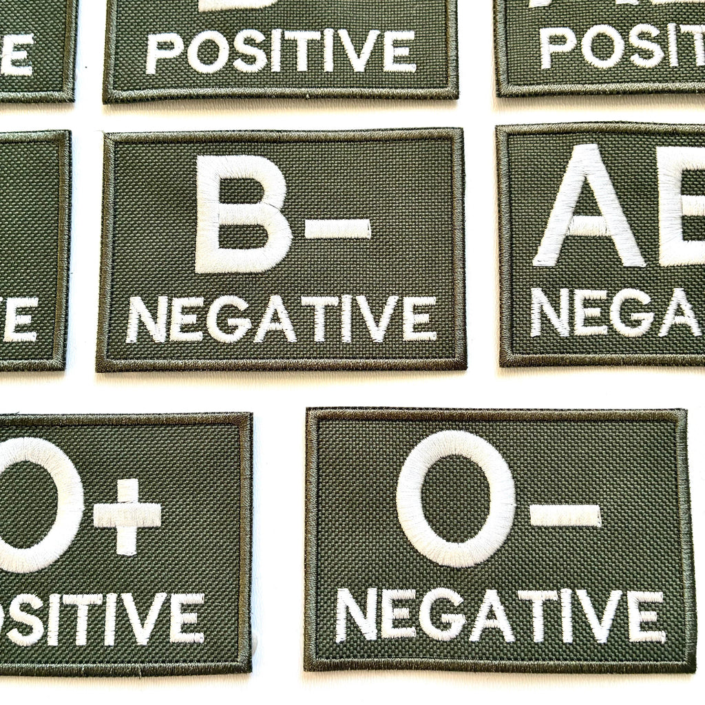 Embroidered Blood Group Olive Patches 90x60mm Sew/Iron/VELCRO® Military Medical Badges