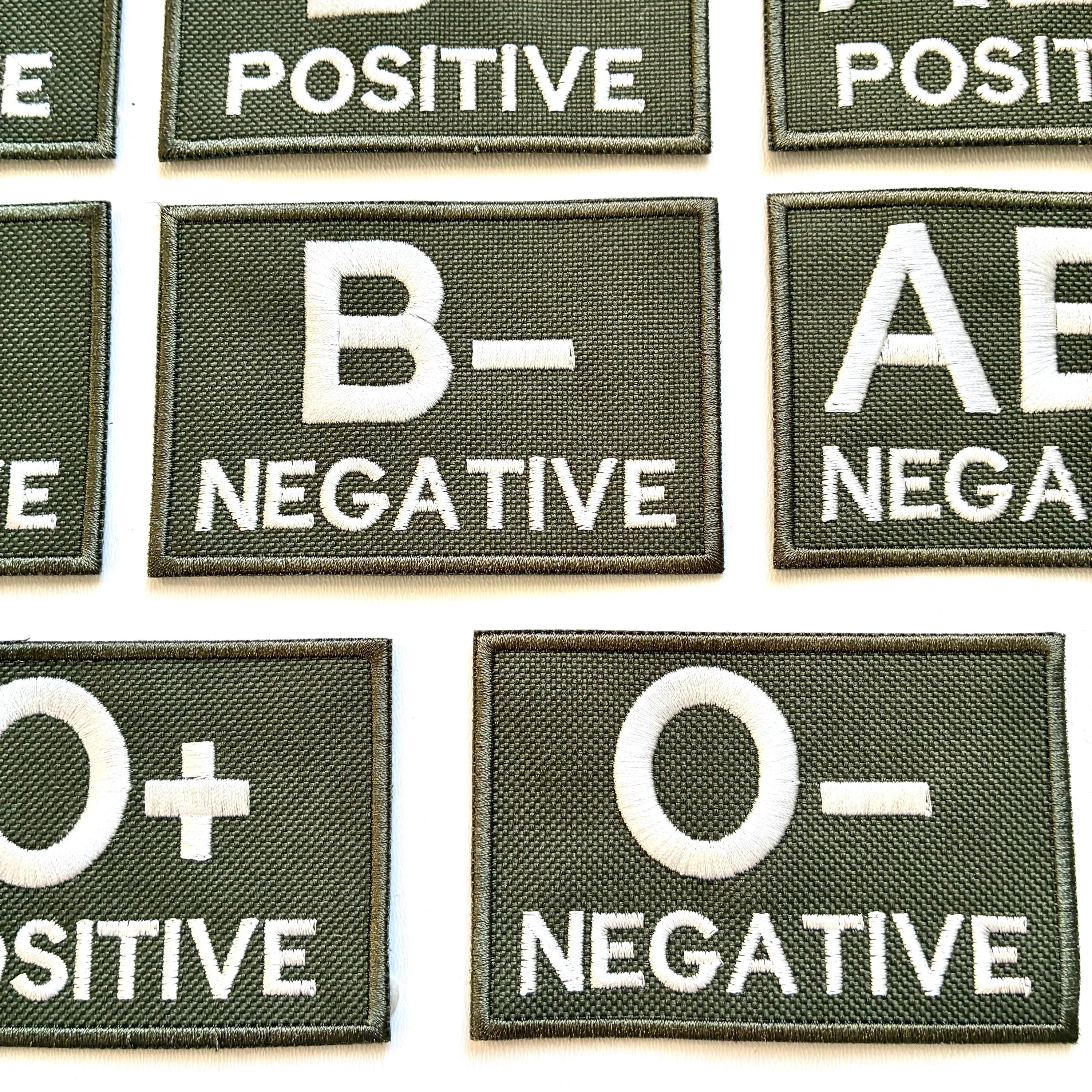 Embroidered Blood Group Olive Patches 90x60mm Sew/Iron/VELCRO® Military Medical Badges