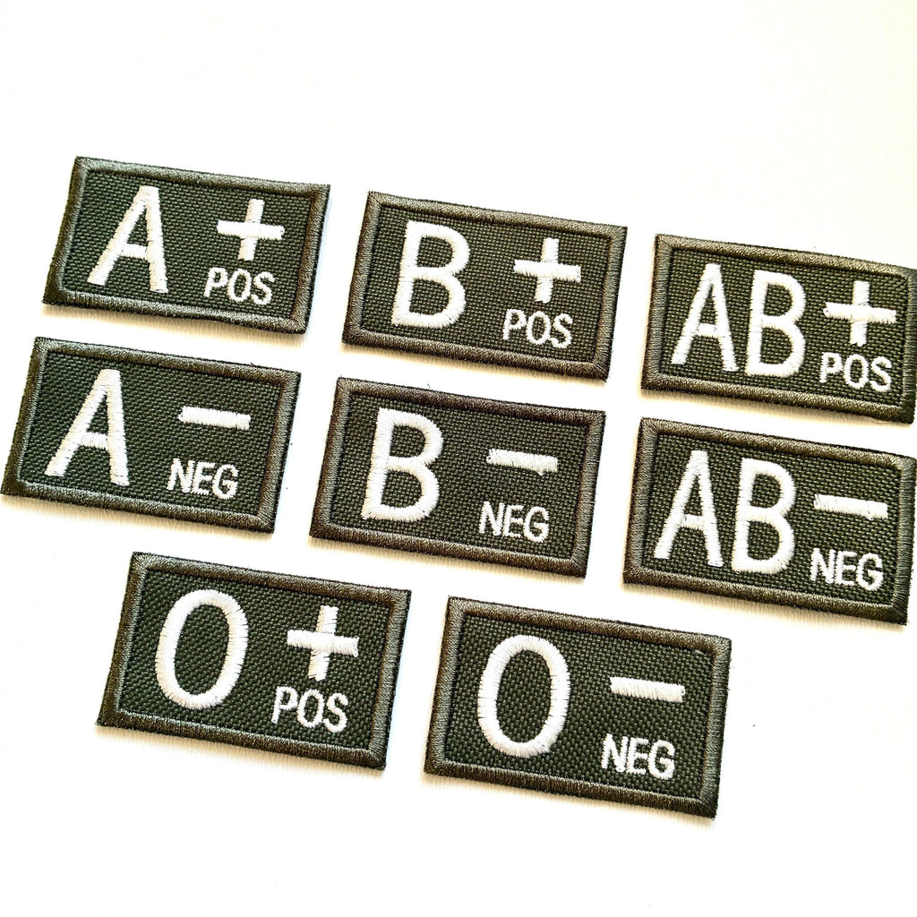 Embroidered Blood Group Olive Patches 50x30mm Sew/Iron/VELCRO® Military Medical Badges