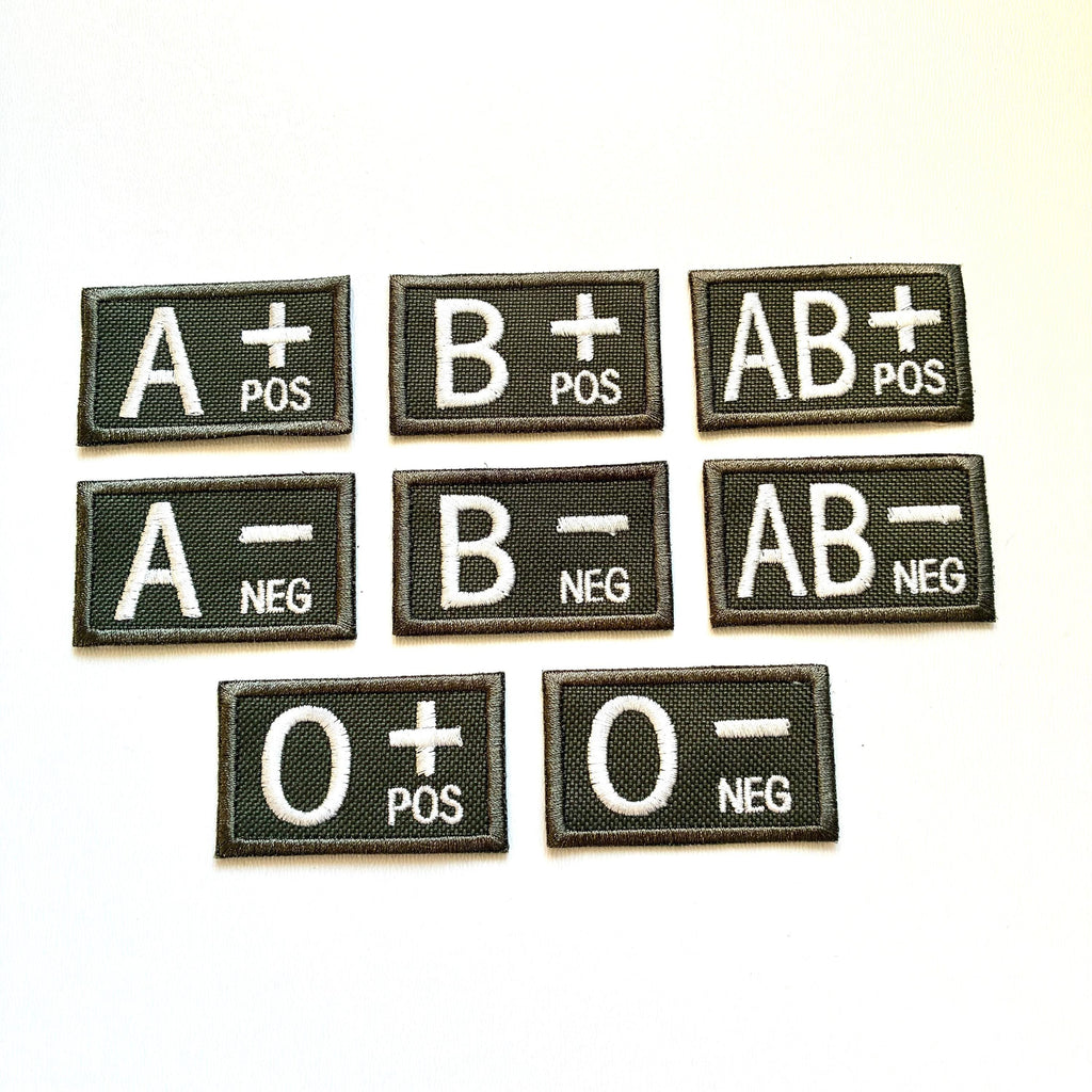 Embroidered Blood Group Olive Patches 50x30mm Sew/Iron/VELCRO® Military Medical Badges