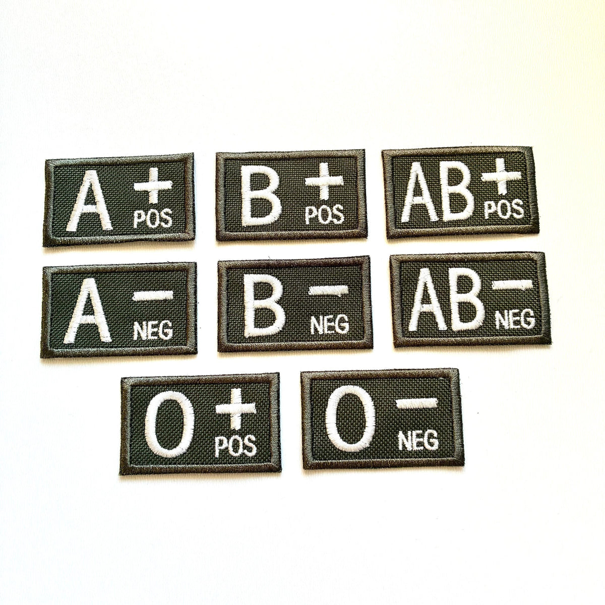 Embroidered Blood Group Olive Patches 50x30mm Sew/Iron/VELCRO® Military Medical Badges