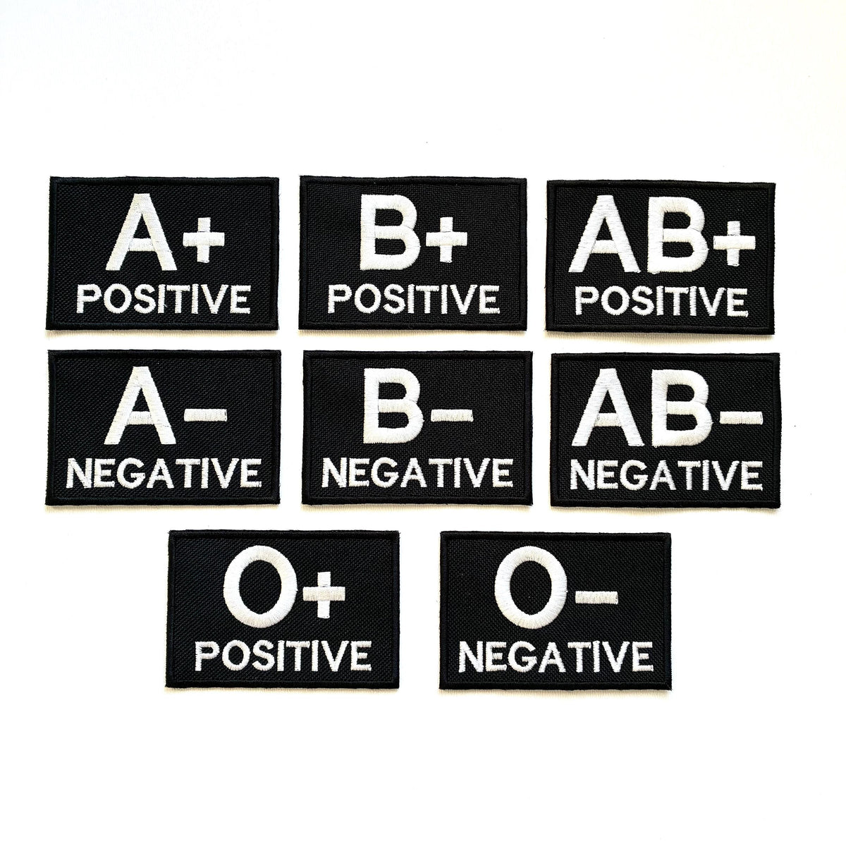 Embroidered Blood Group Black Patches 90x60mm Sew/Iron/VELCRO® Military Medical Badges
