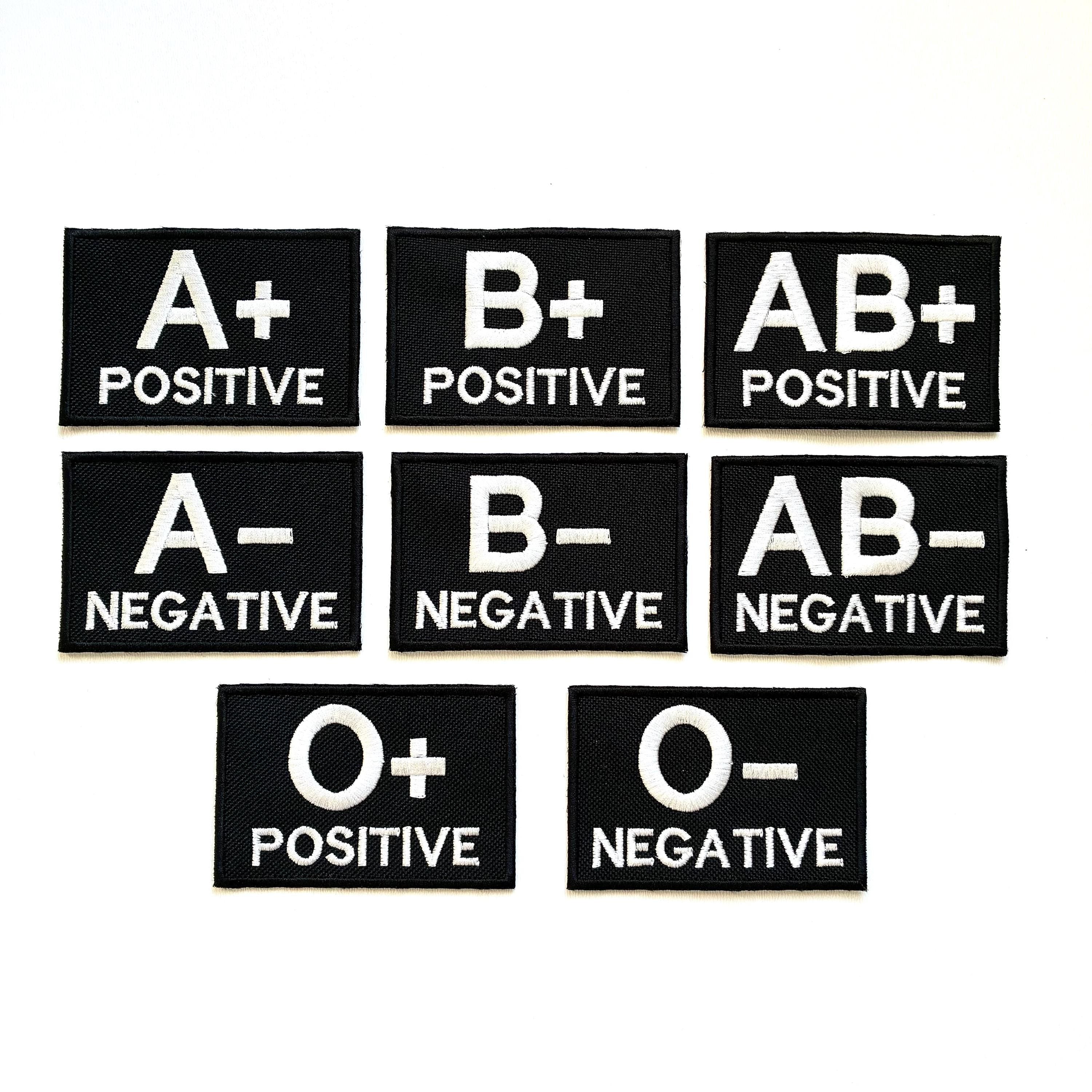 Embroidered Blood Group Black Patches 90x60mm Sew/Iron/VELCRO® Military Medical Badges