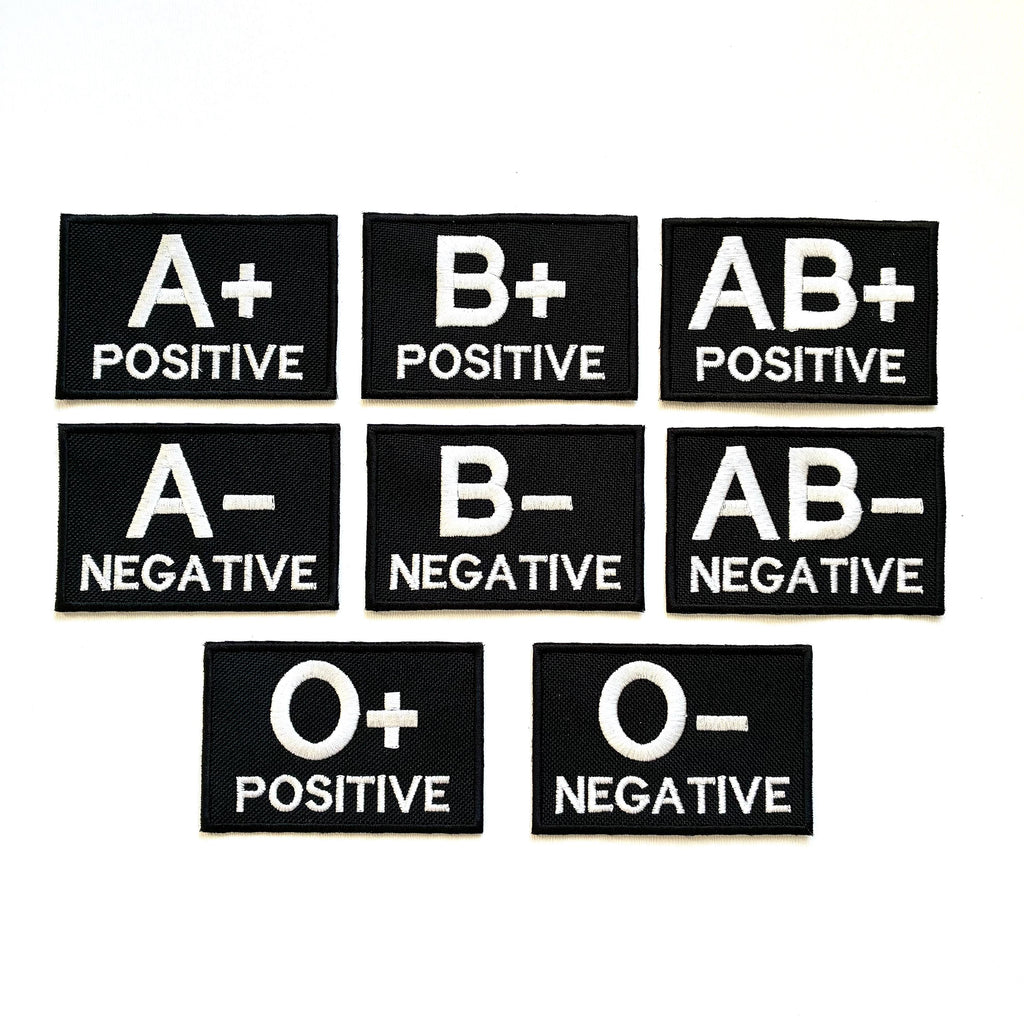 Embroidered Blood Group Black Patches 90x60mm Sew/Iron/VELCRO® Military Medical Badges