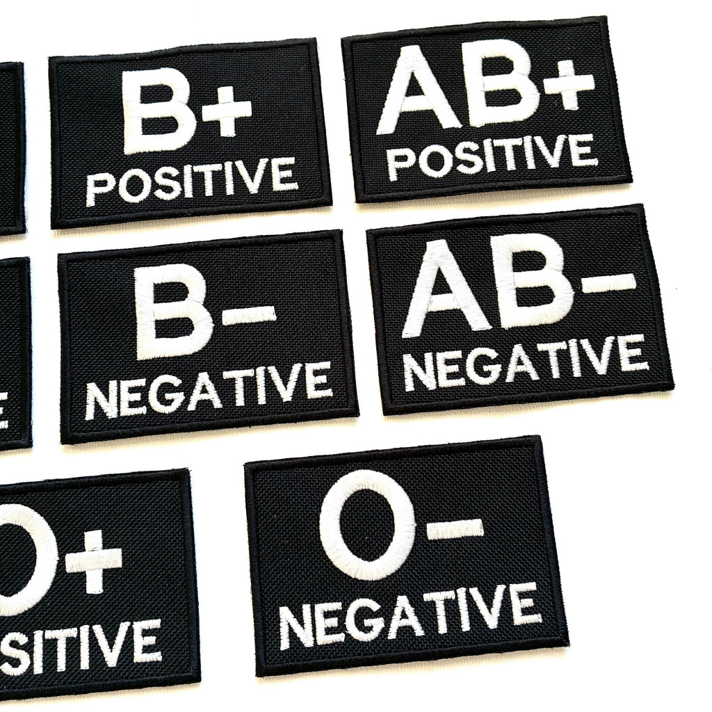 Embroidered Blood Group Black Patches 90x60mm Sew/Iron/VELCRO® Military Medical Badges