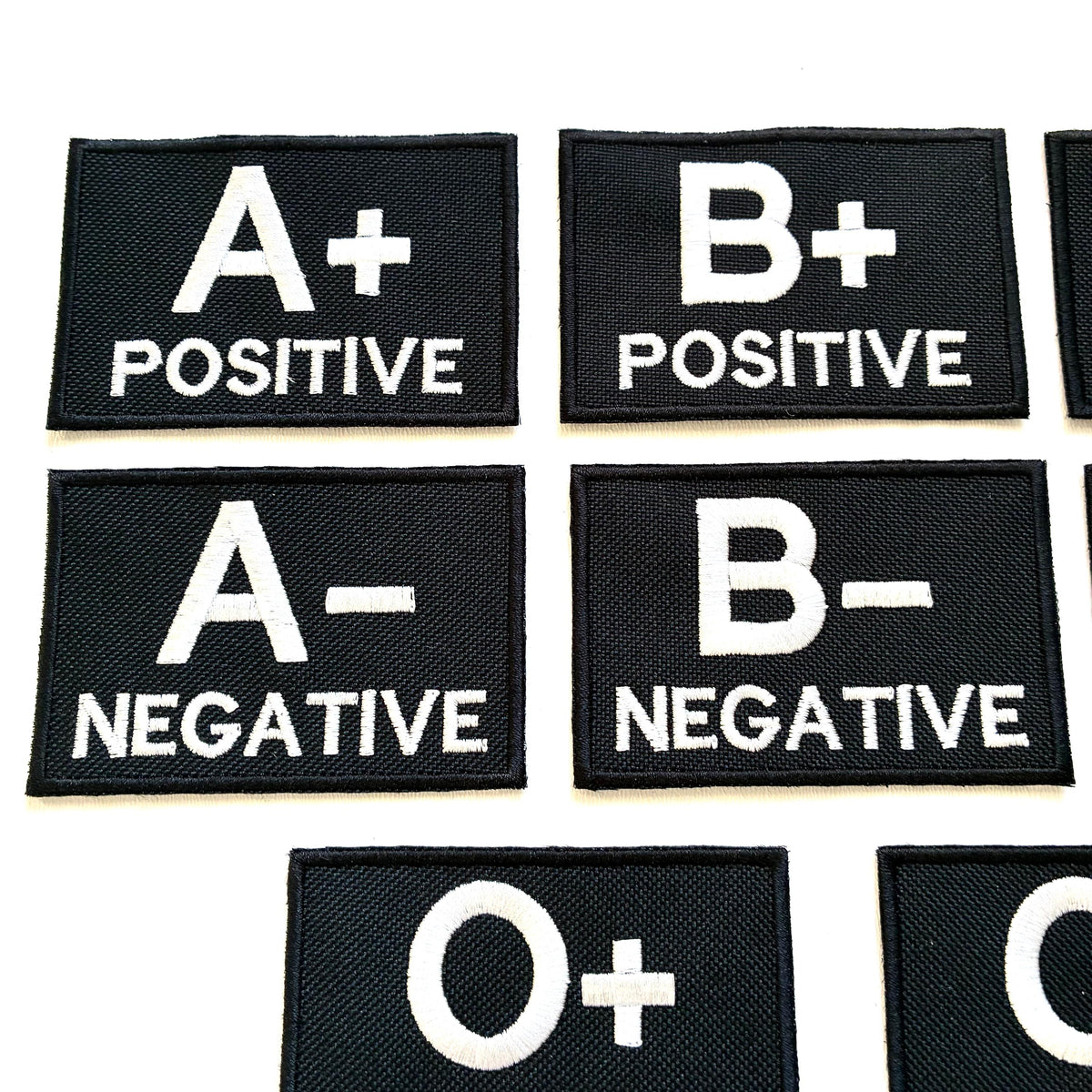 Embroidered Blood Group Black Patches 90x60mm Sew/Iron/VELCRO® Military Medical Badges
