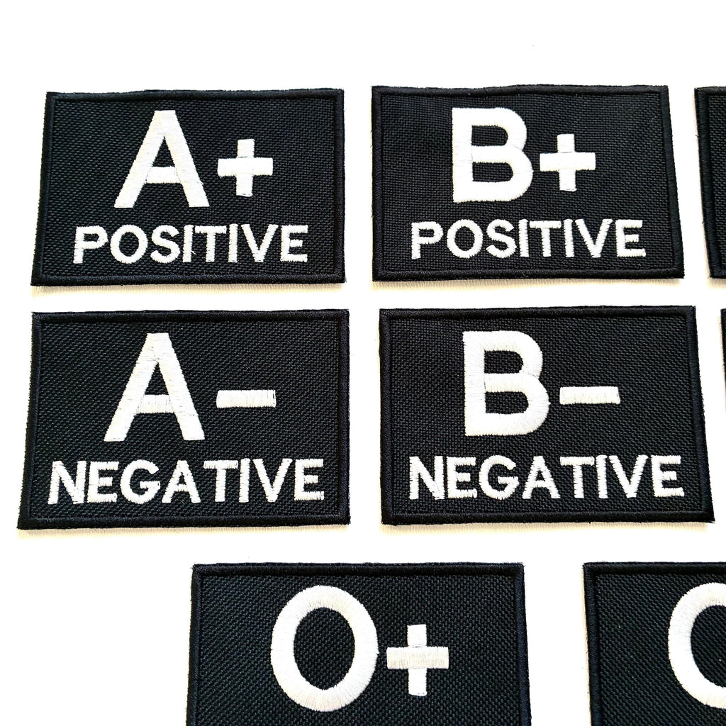 Embroidered Blood Group Black Patches 90x60mm Sew/Iron/VELCRO® Military Medical Badges