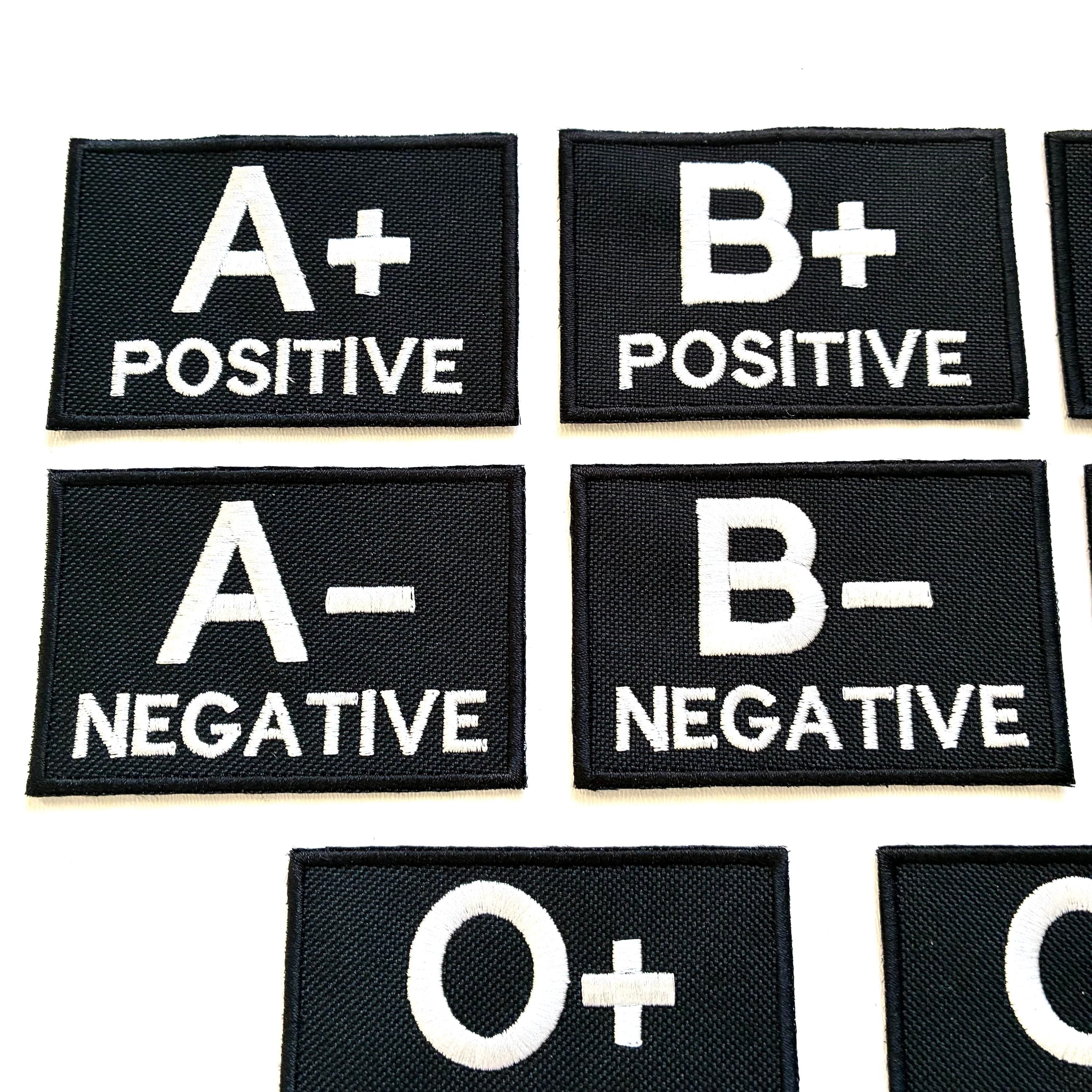 Embroidered Blood Group Black Patches 90x60mm Sew/Iron/VELCRO® Military Medical Badges