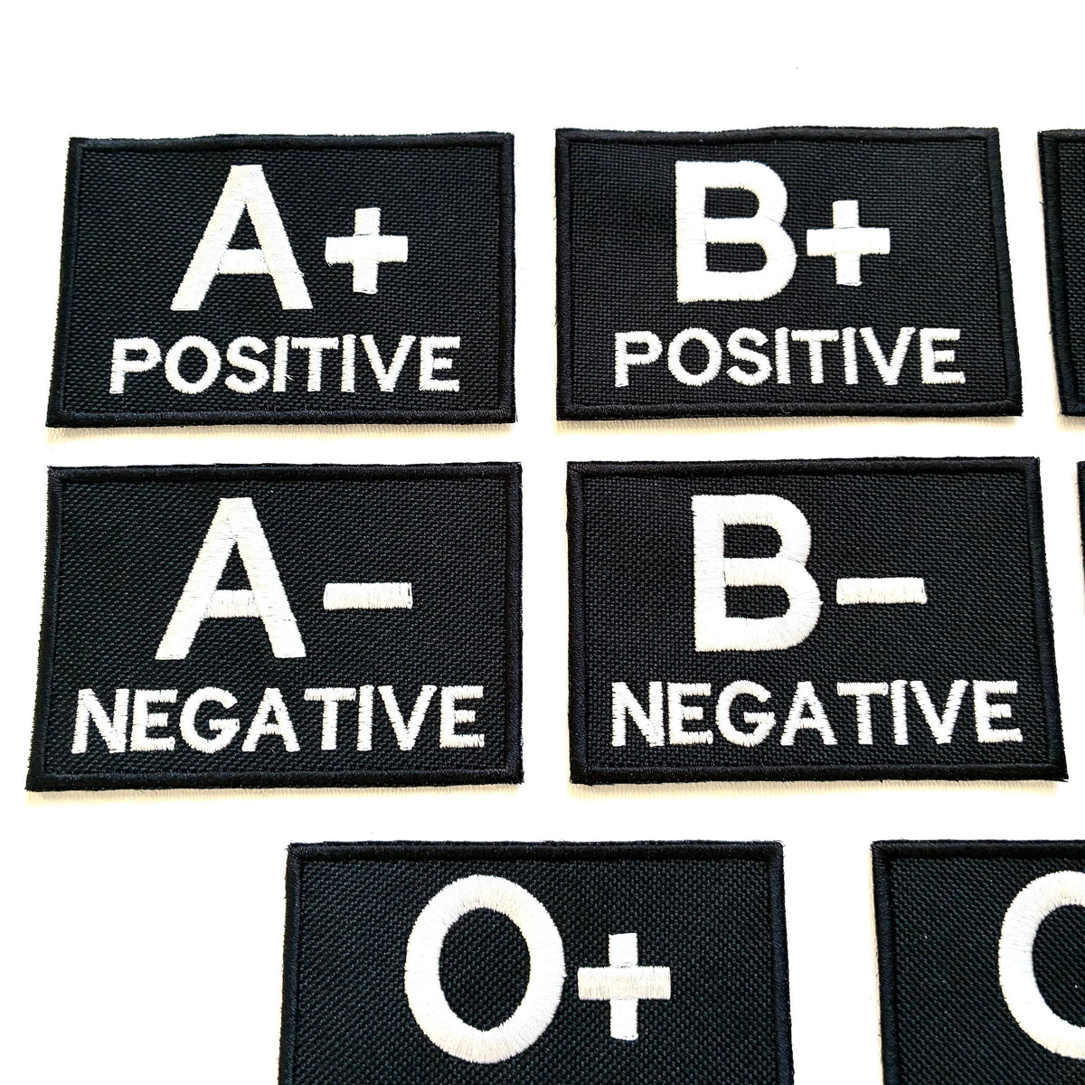 Embroidered Blood Group Black Patches 90x60mm Sew/Iron/VELCRO® Military Medical Badges