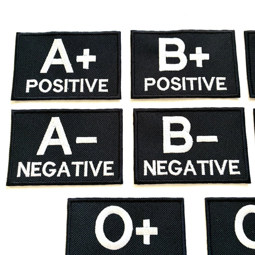 Embroidered Blood Group Black Patches 90x60mm Sew/Iron/VELCRO® Military Medical Badges