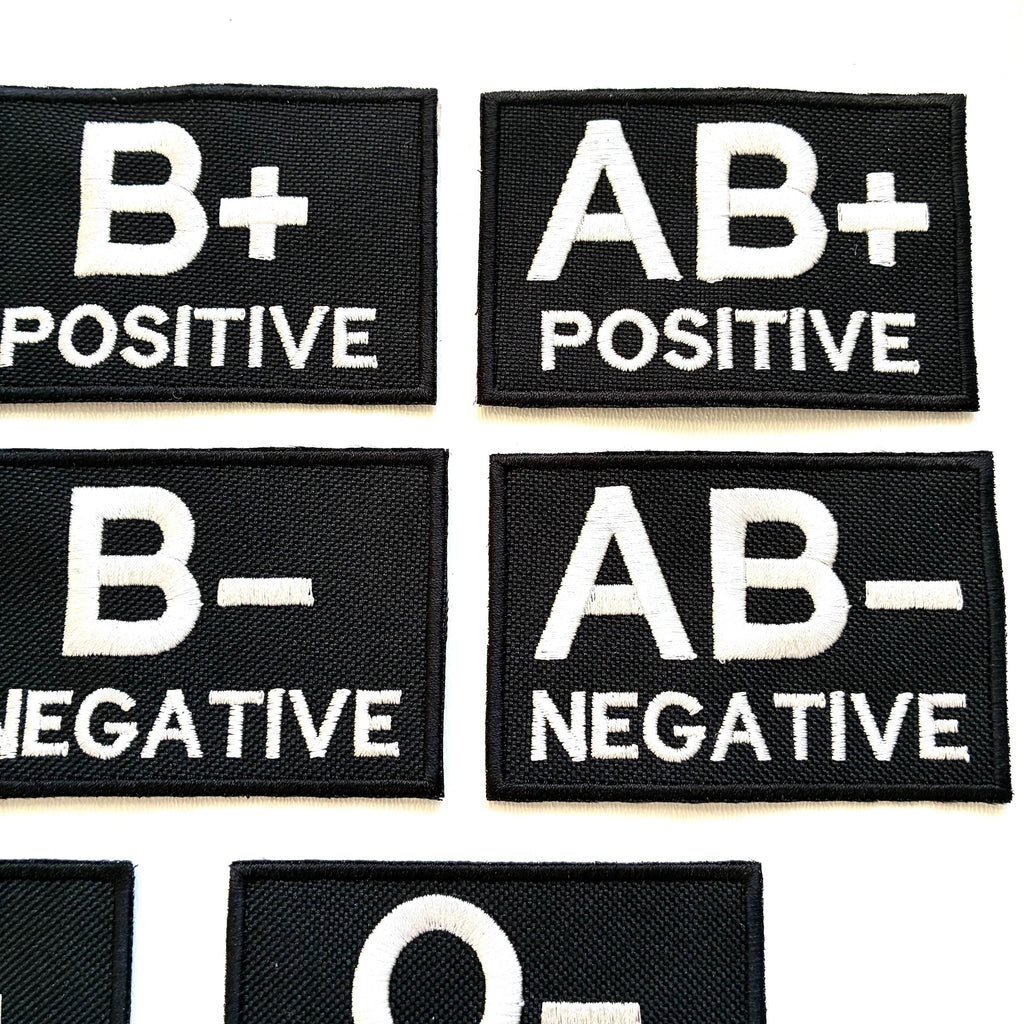 Embroidered Blood Group Black Patches 90x60mm Sew/Iron/VELCRO® Military Medical Badges