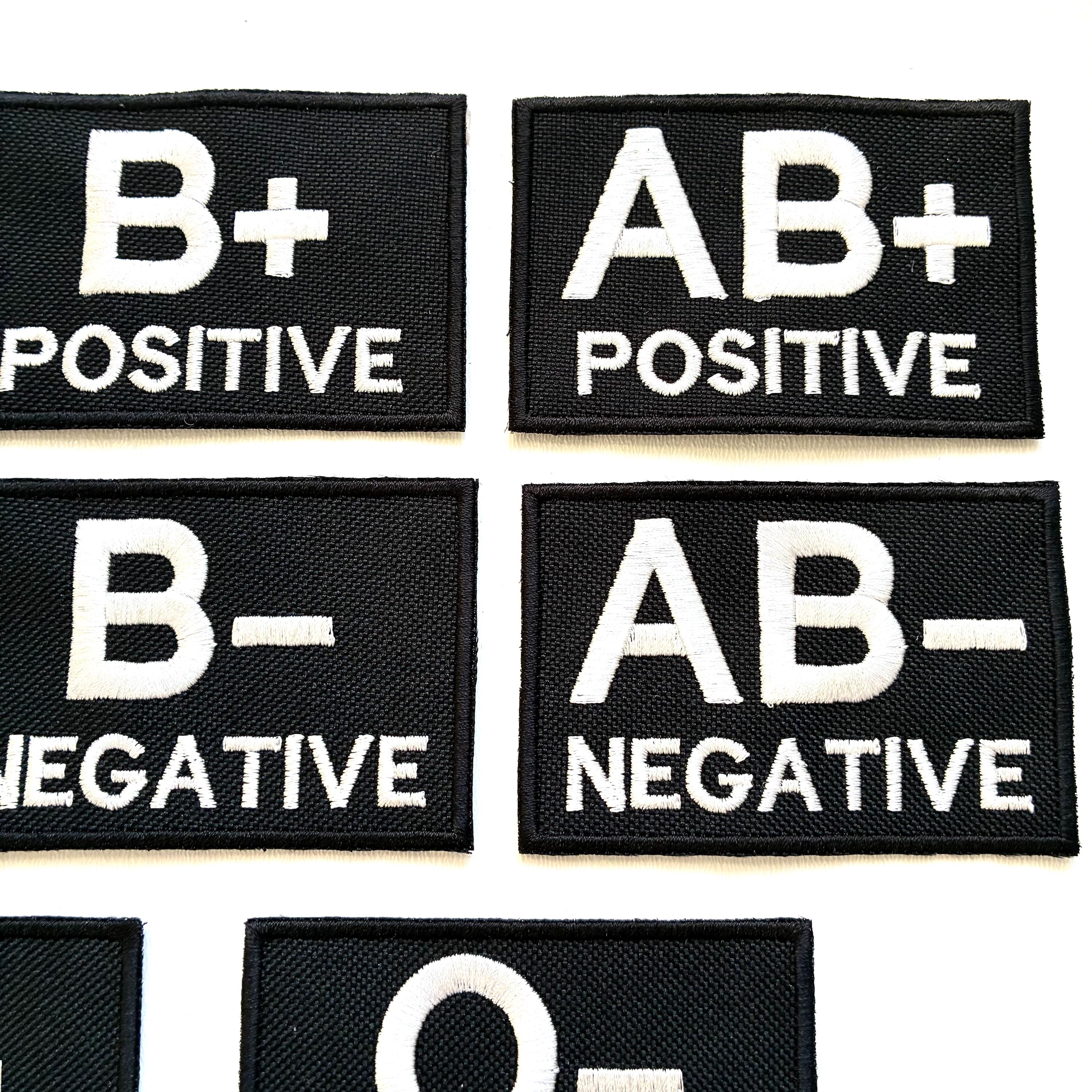 Embroidered Blood Group Black Patches 90x60mm Sew/Iron/VELCRO® Military Medical Badges