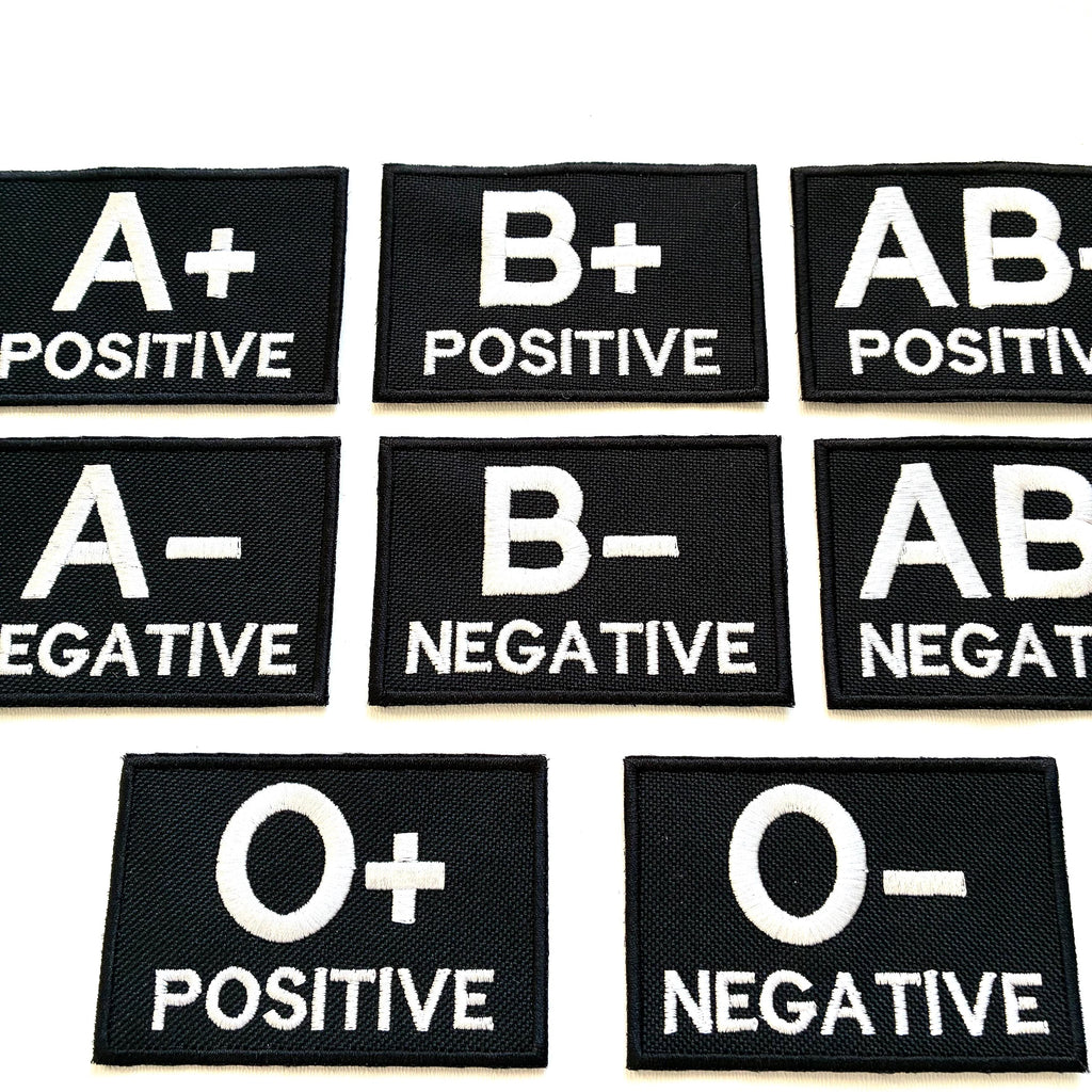 Embroidered Blood Group Black Patches 90x60mm Sew/Iron/VELCRO® Military Medical Badges