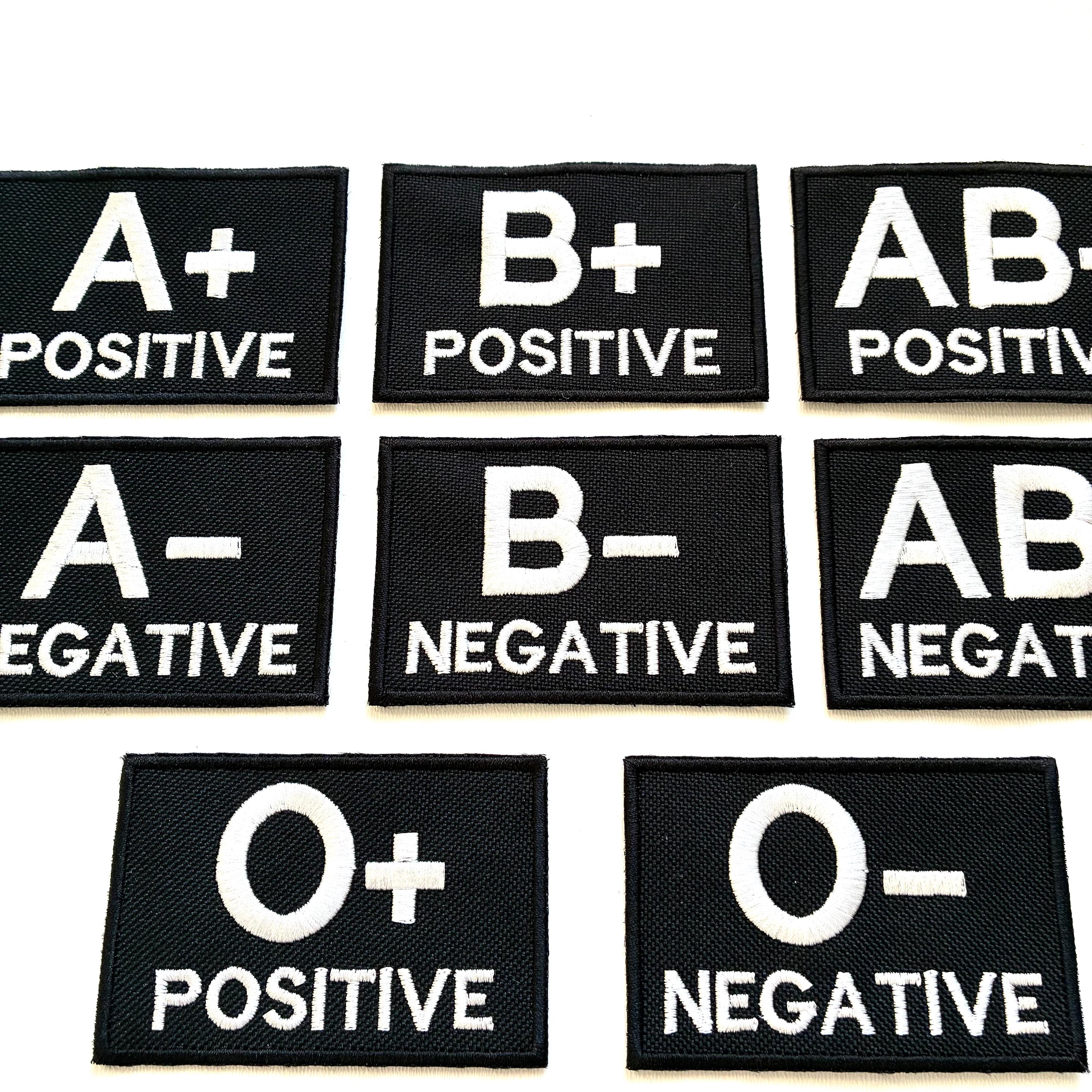 Embroidered Blood Group Black Patches 90x60mm Sew/Iron/VELCRO® Military Medical Badges