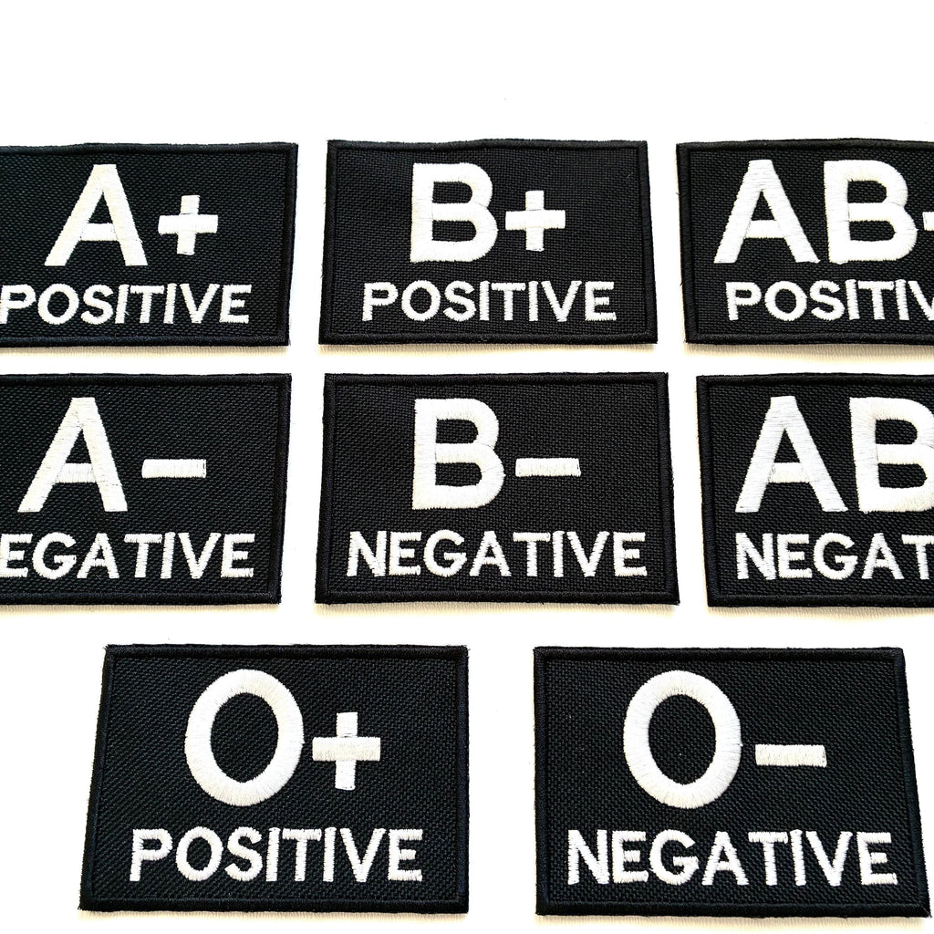 Embroidered Blood Group Black Patches 90x60mm Sew/Iron/VELCRO® Military Medical Badges