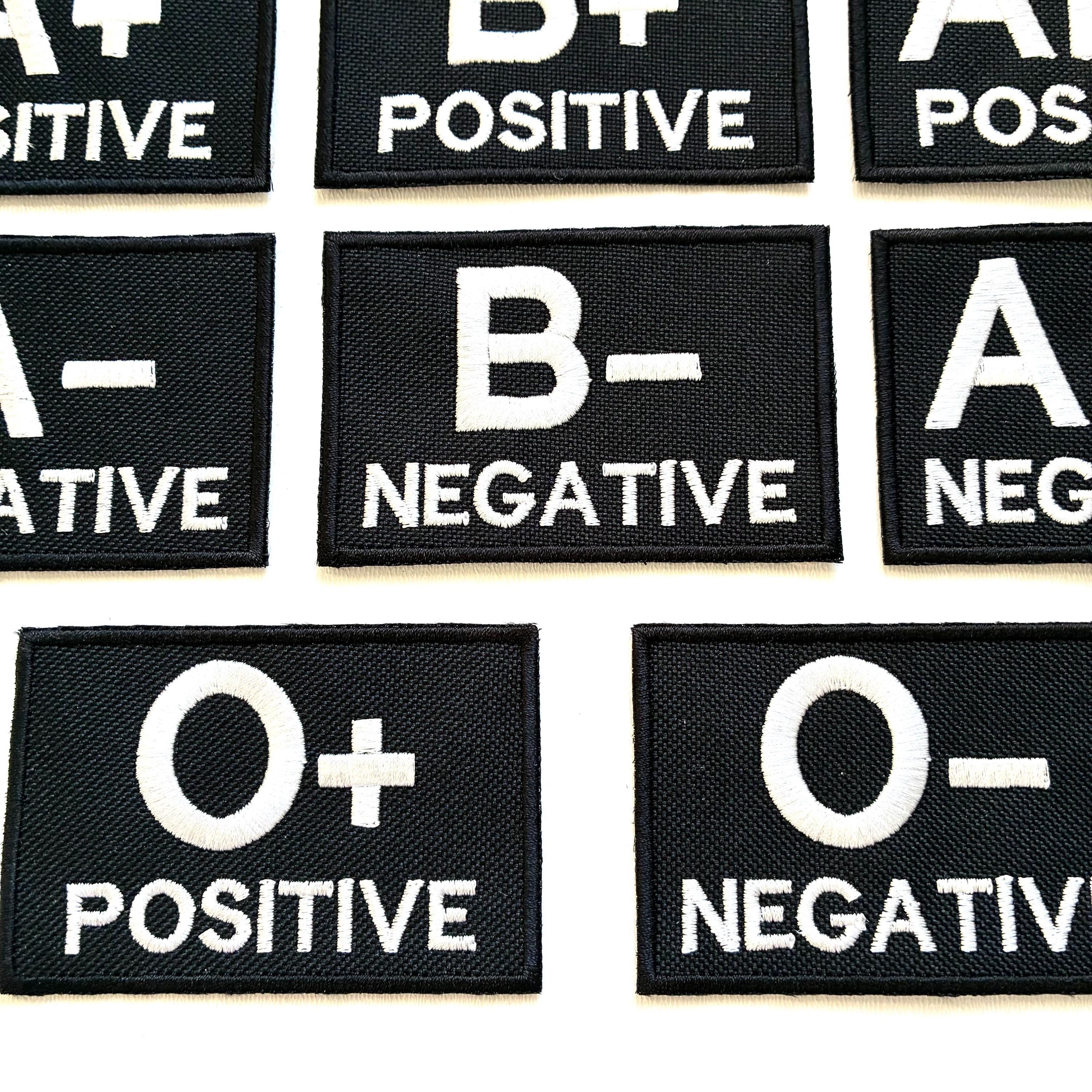 Embroidered Blood Group Black Patches 90x60mm Sew/Iron/VELCRO® Military Medical Badges