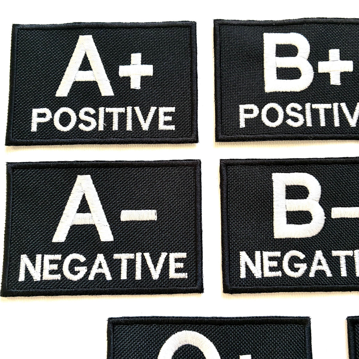 Embroidered Blood Group Black Patches 90x60mm Sew/Iron/VELCRO® Military Medical Badges