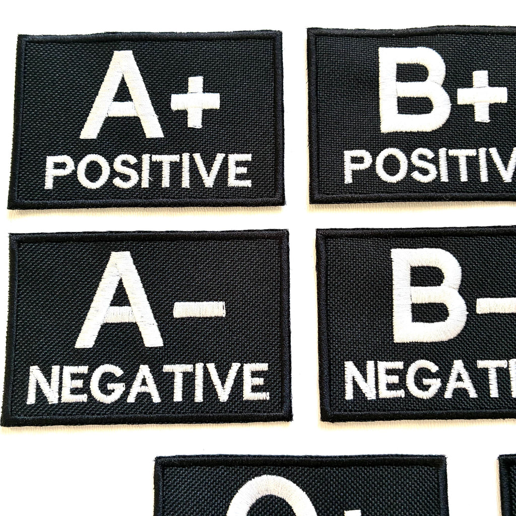 Embroidered Blood Group Black Patches 90x60mm Sew/Iron/VELCRO® Military Medical Badges